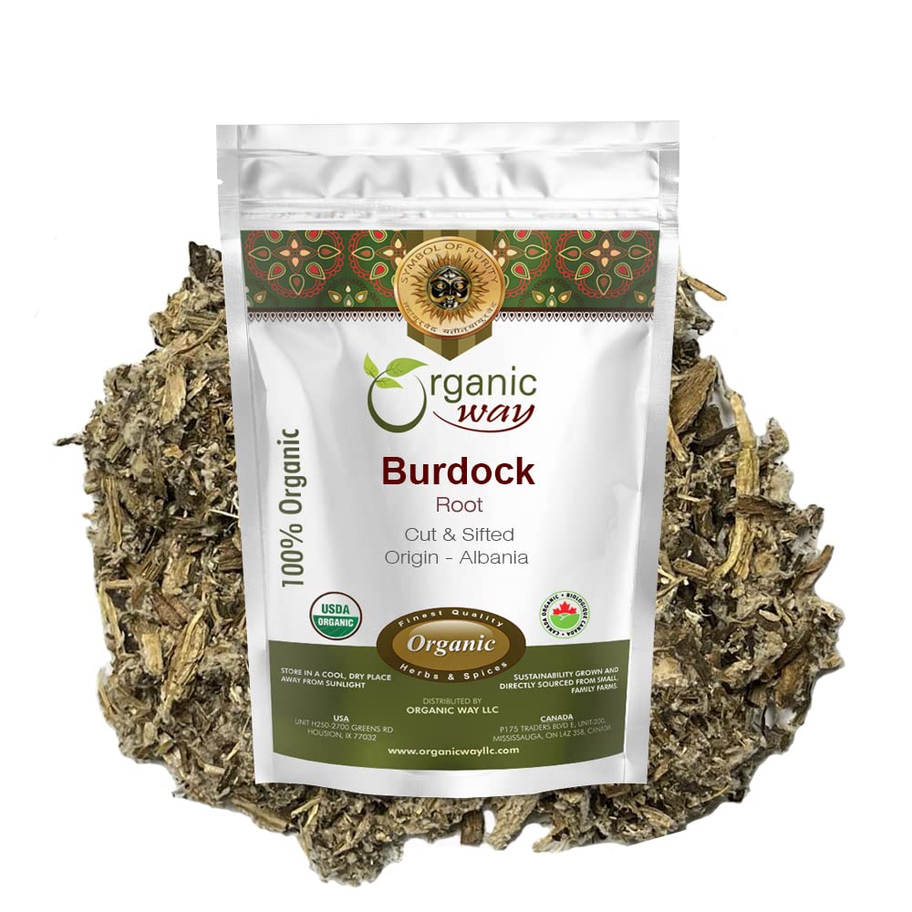 Organic Way Dried Burdock Root | Herbal Tea (Arctium lappa) Cut & Sifted - Organic & Kosher Certified | Raw, Vegan, Non GMO & Gluten Free | USDA Certified | Origin - Albania (1LBS / 16Oz)