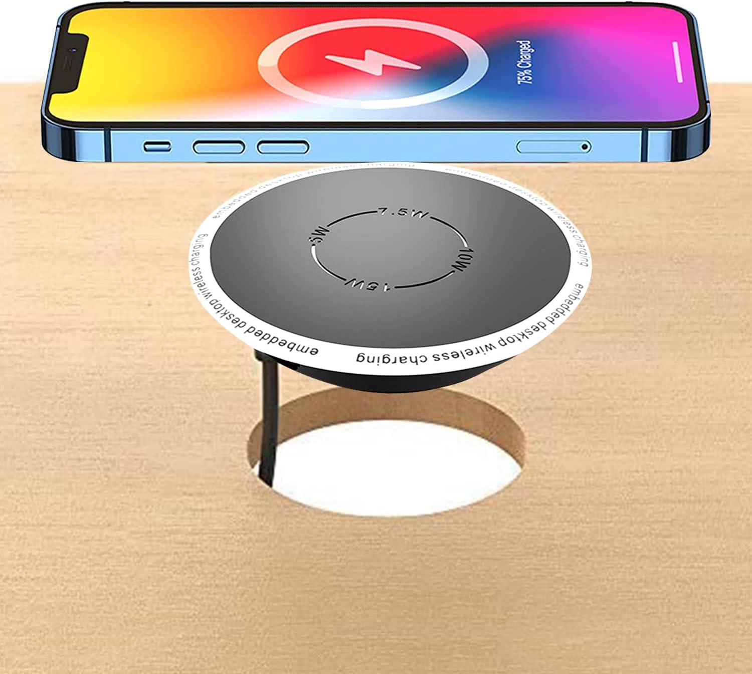 Embedded Desktop Wireless Charger, QI Standard Wireless Fast Charging Station 5W 7.5W 10W 15W Invisible Wireless Charger Compatible with iPhone 16/15/14/13/12/11/AirPods etc
