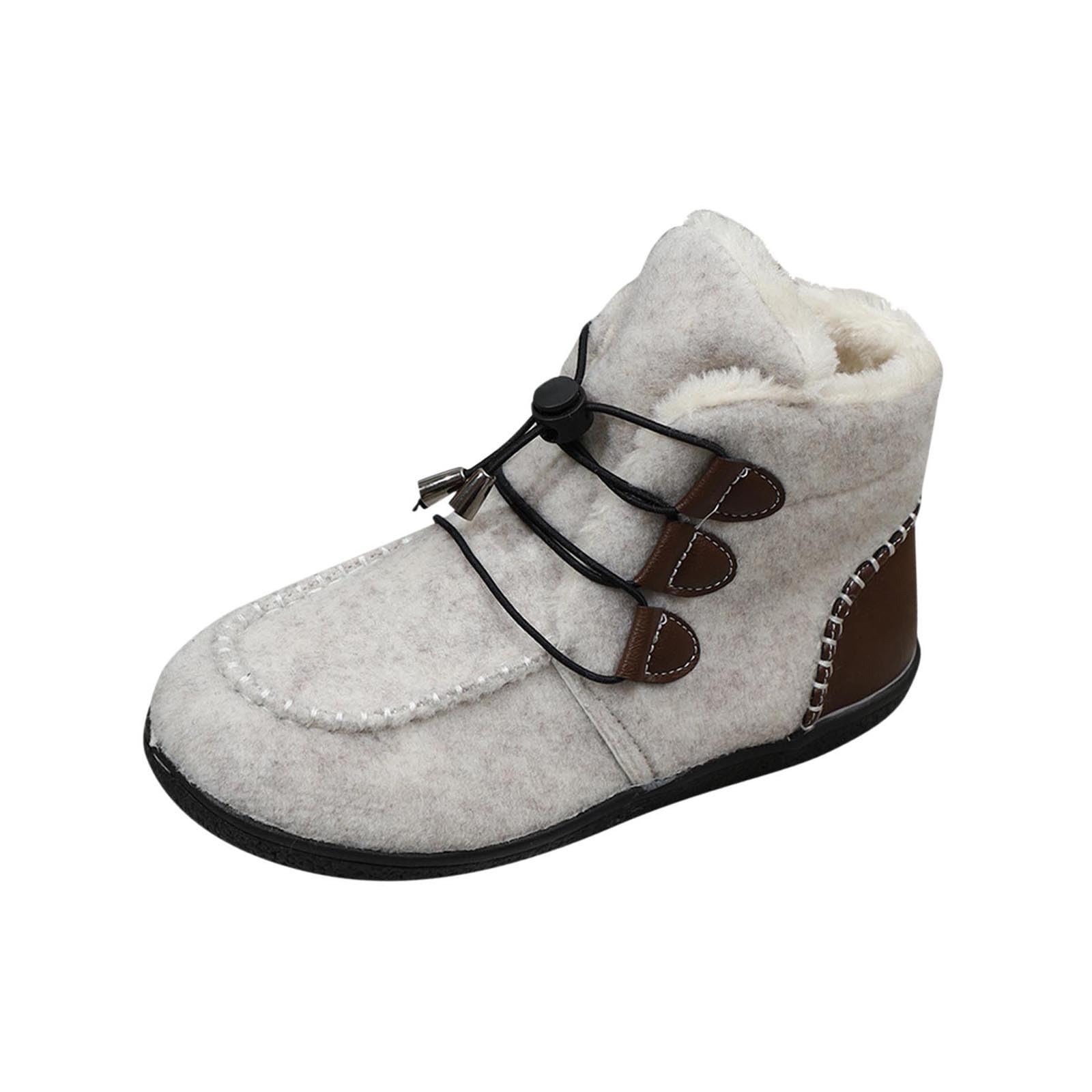 Womens Lace-Up High Top Winter Boots with Fleece Lining Round Toe Ankle Shoes with Elastic Comfort Fit