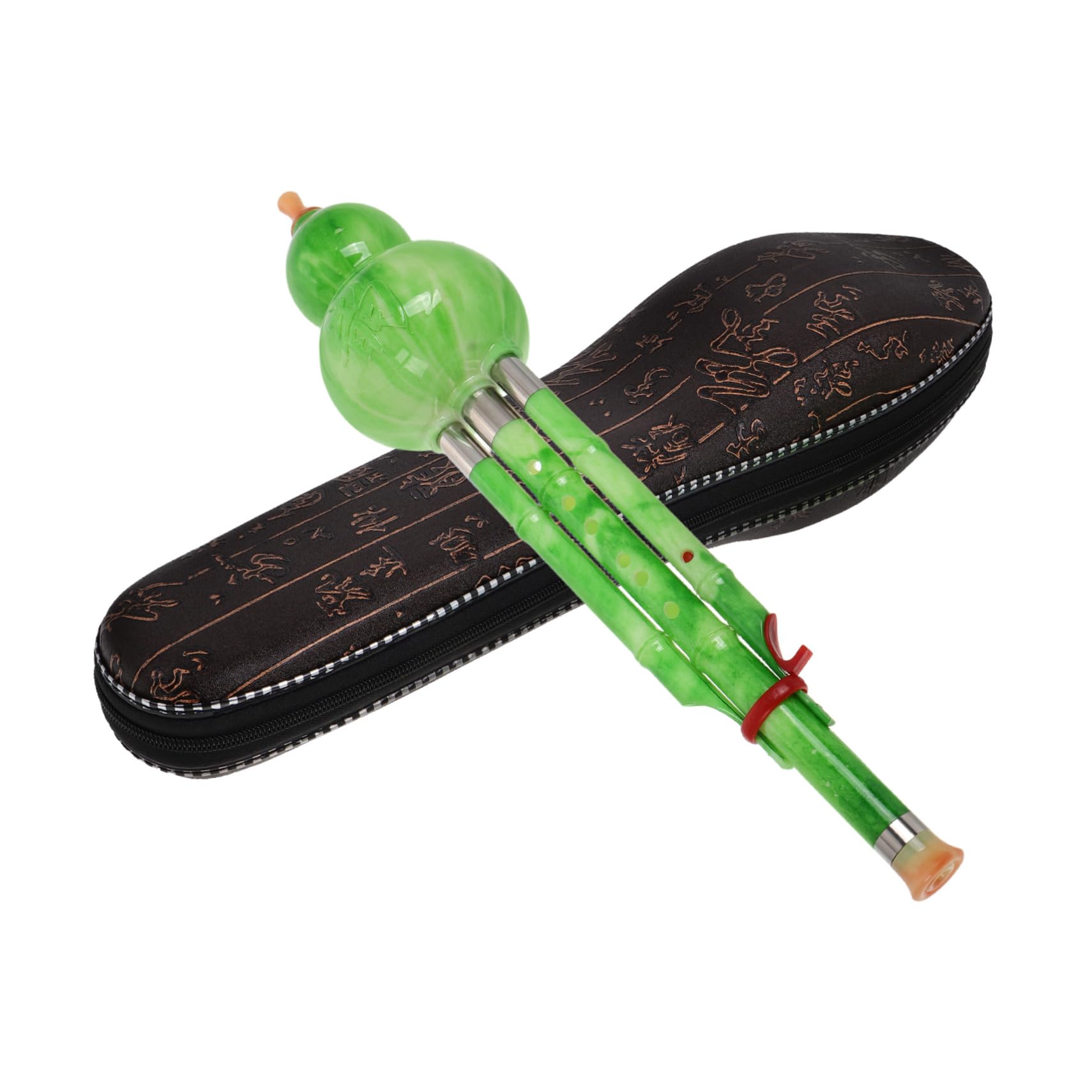Hulusi Caja de Cuero Tradicional Instrumento Musical Chino Flauta de Calabaza para Principiantes Estudiantes Practica