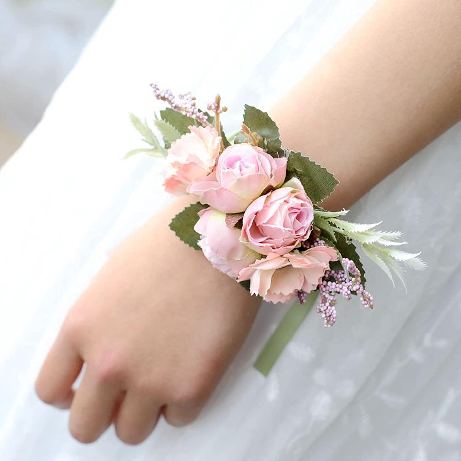 Handgelenkskorsagen für Hochzeiten， Hochzeit Boutonniere Künstliche Seide Rosen Corsage Brautjungfer Armband Blumen Braut Hochzeit Handgelenk Blume(C Corsage)