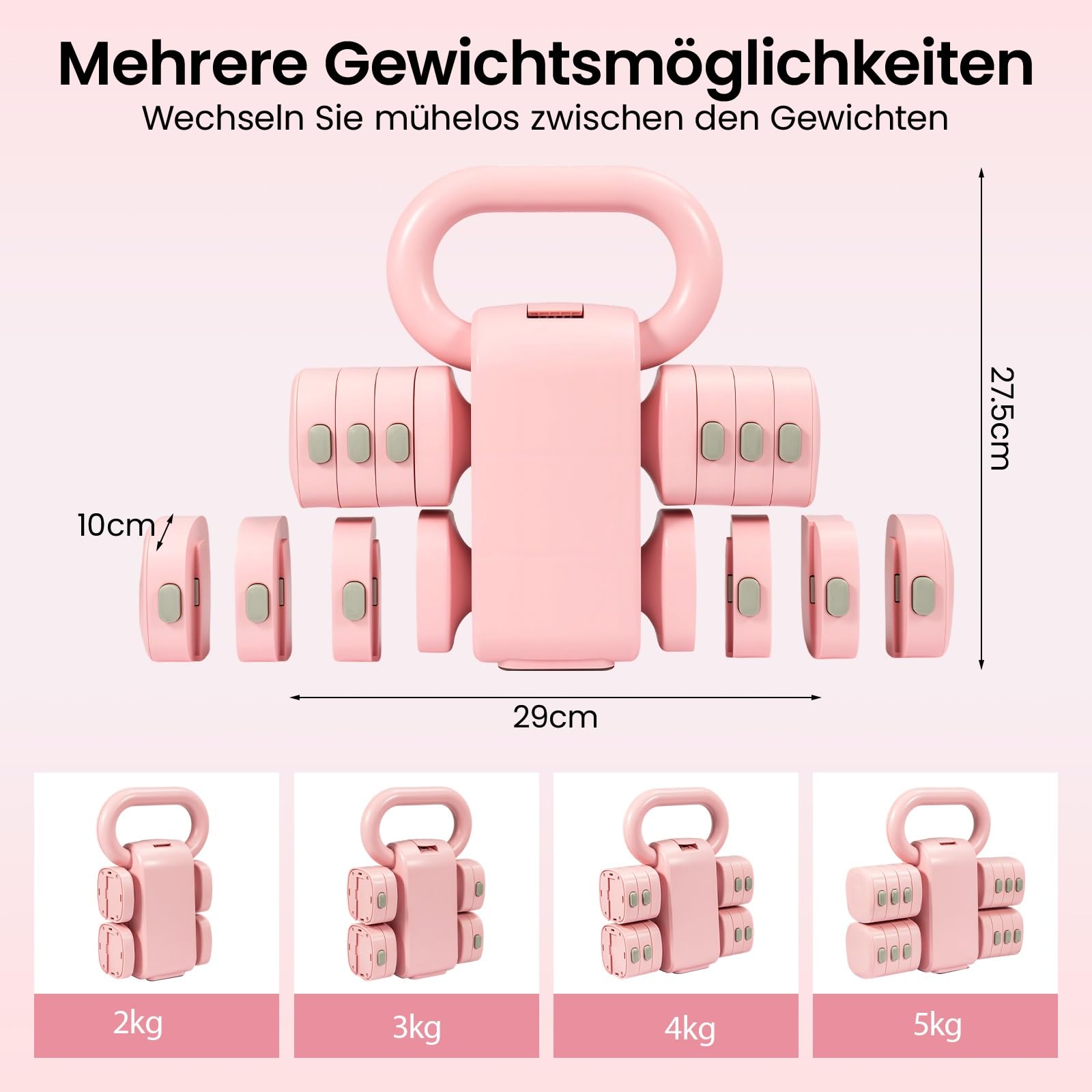 2-in-1-verstellbares Hantelset für Frauen, abnehmbare Hanteln und Kettlebell-Kombination, Heimfitnessgeräte für Krafttraining, kompaktes Design mit mehreren Gewichtsoptionen