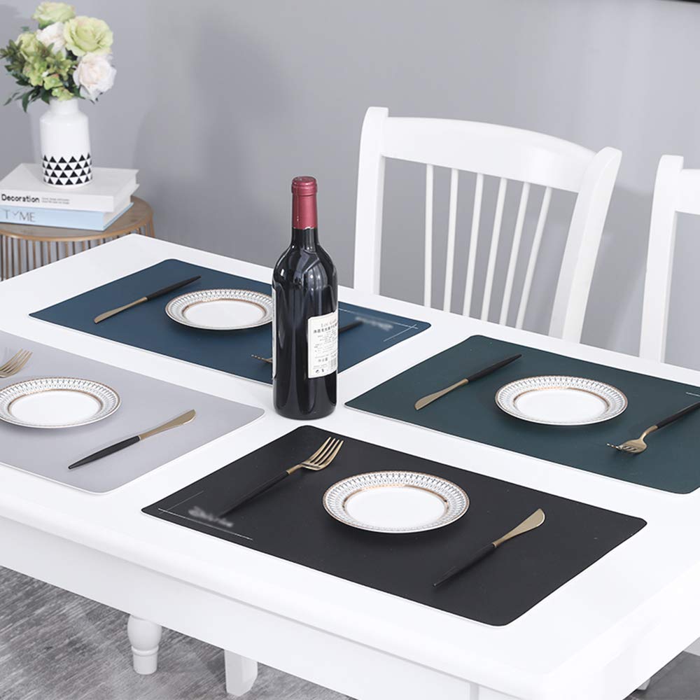 Napperon de Table en Cuir PU Classique de Style Nordique résistant à l'huile, imperméable et Durable, Isolation antidérapante, Multicolore, Maison, Cuisine, Salle à Manger, Marron foncé (Bleu Clair)