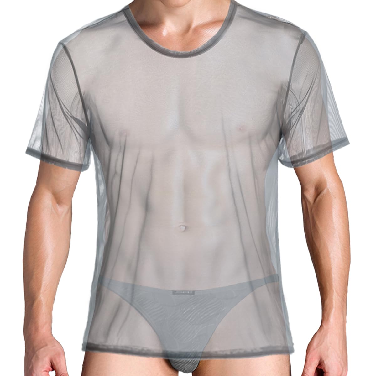 HASWECHYS Men's See Through T-Shirts Sexy Mesh Shirt Sheer Short Sleeve Undershirt Breathable Top for Men