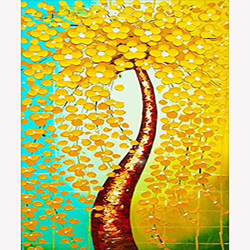 Peinture diamant 5D grand format arbre dore broderie strass 40x80cm