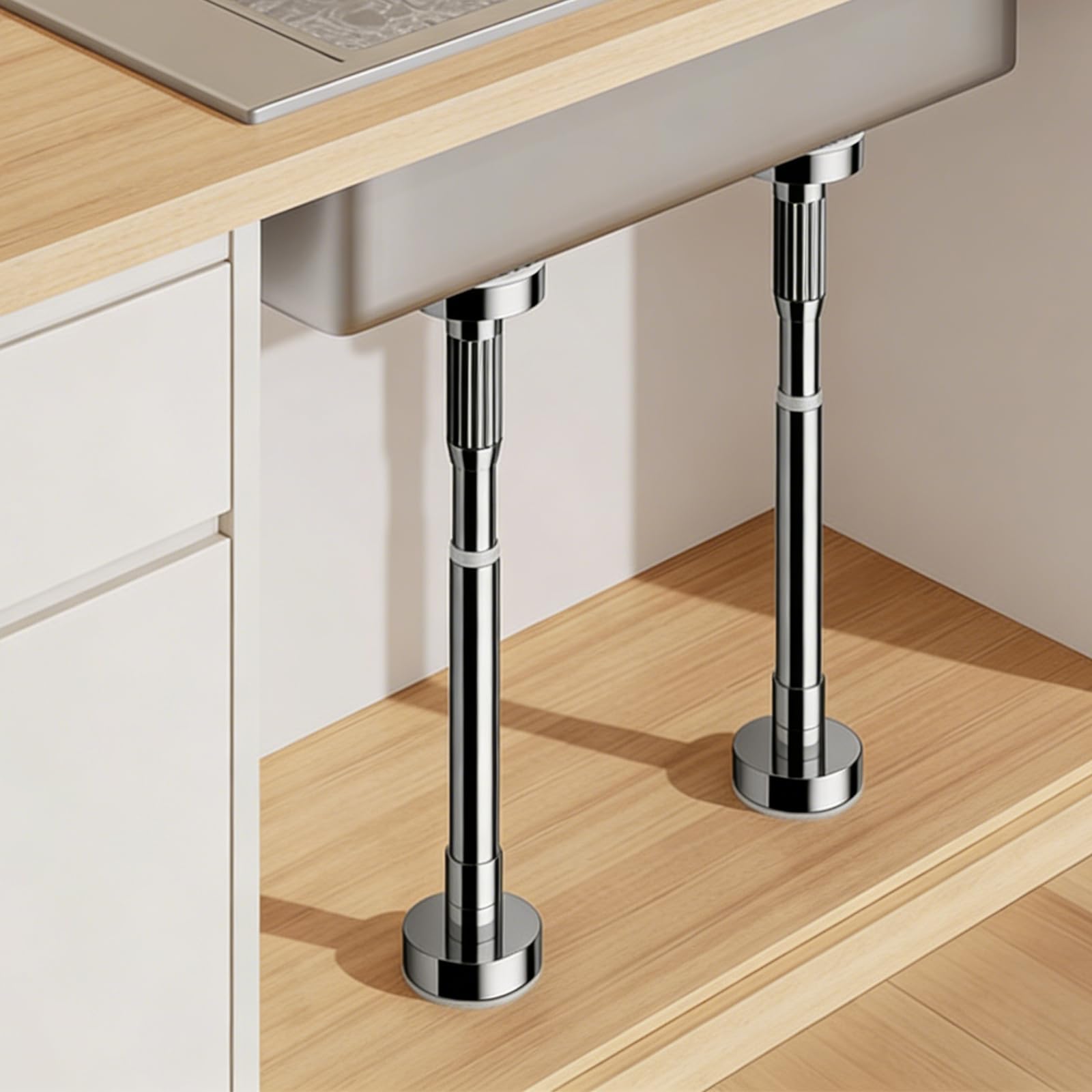 2 supports d'évier encastrés, pas de montage nécessaire, supports d'évier réglables avec coussinet antidérapant, 50 à 80 cm, supports de montage réglables pour cuisine et salle de bain