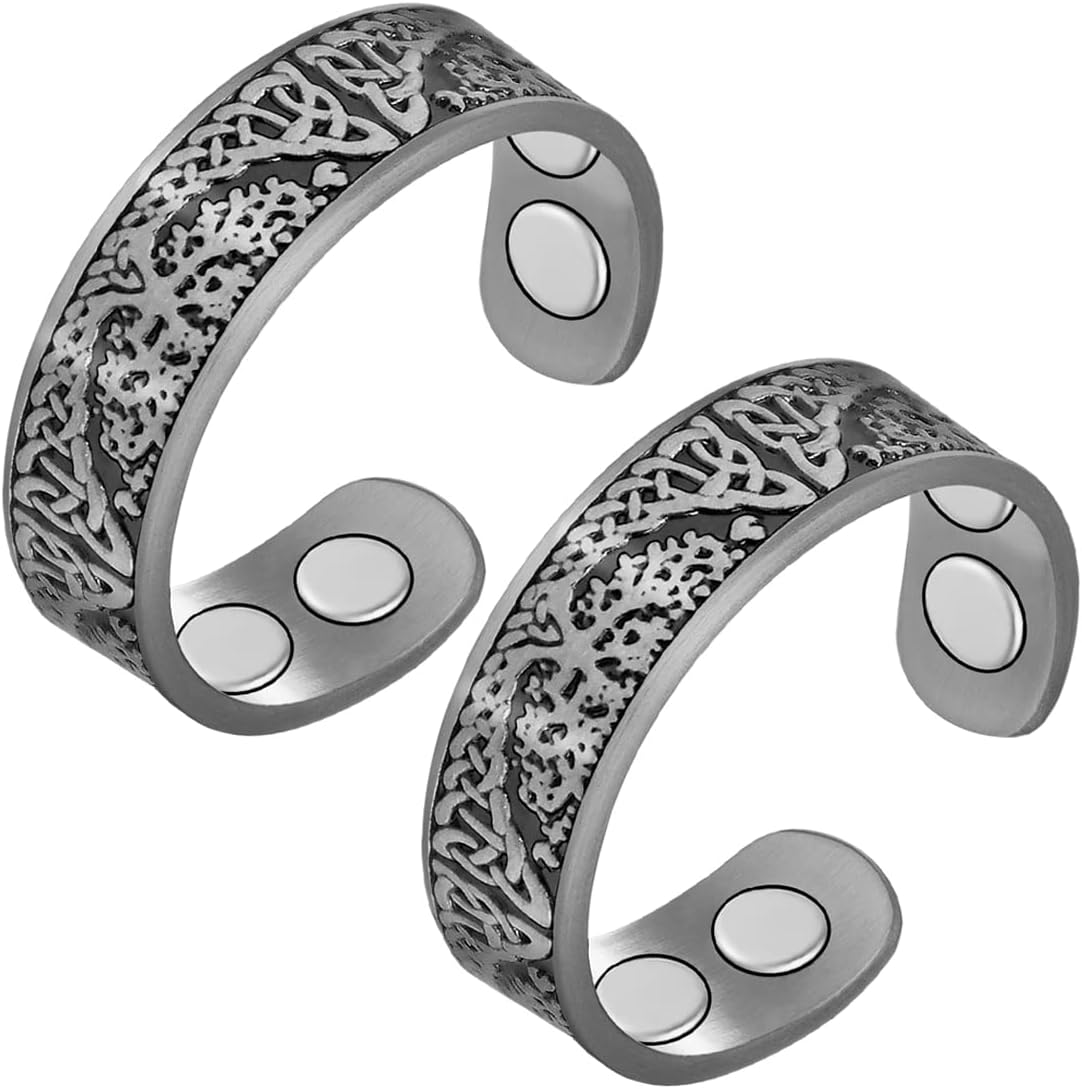 Cigmag 2PCS Copper Rings for Women - Magnetic Rings Finger Thumbs - Adjustable Solid Pure Copper with Present Box (Tree of Life)