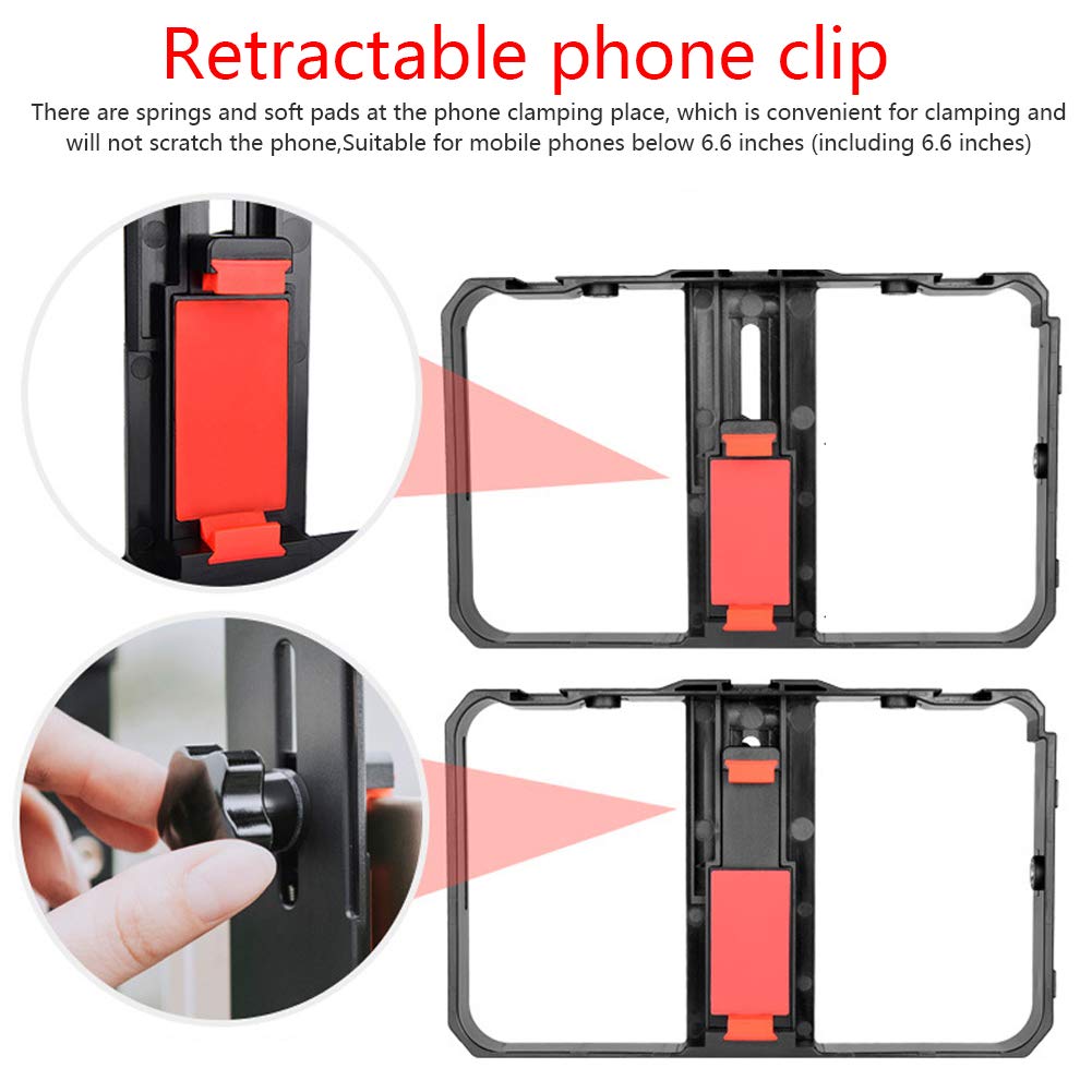 Kit de Jaula de Video para Teléfono Móvil, Micrófono Reductor de Ruido, Estabilizador de Disparo de Luz de Relleno LED para Maquillaje de Grabación de Video de Vlog
