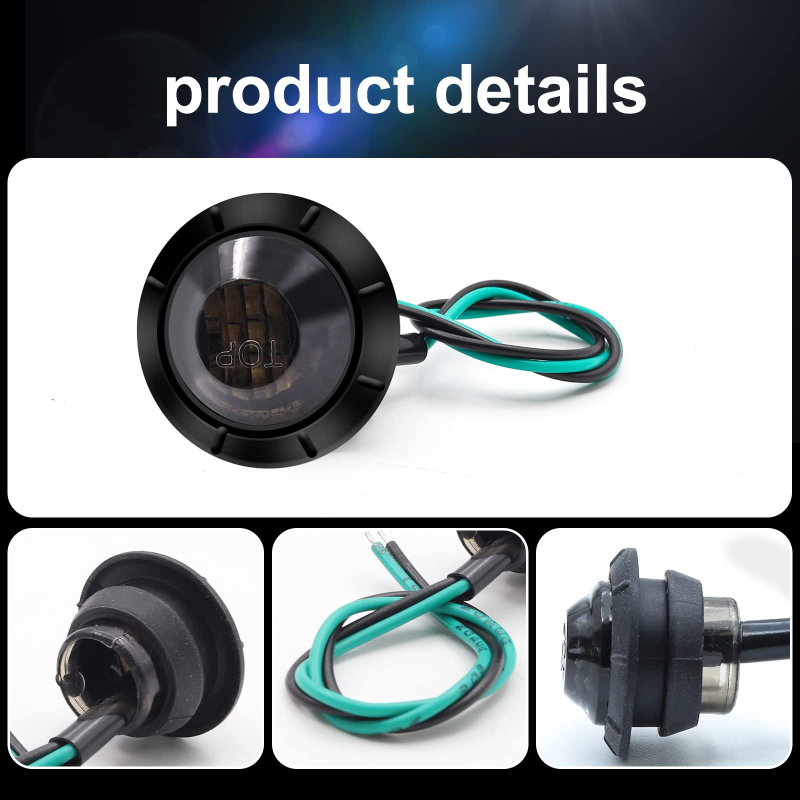 10PCS Luci di posizione laterali 12V Rotonde 3 LED Luci di posizione per camion con rimorchio 3/4" Spie di indicatore di lenti fumogene per auto, autobus, furgoni, camion (verde)