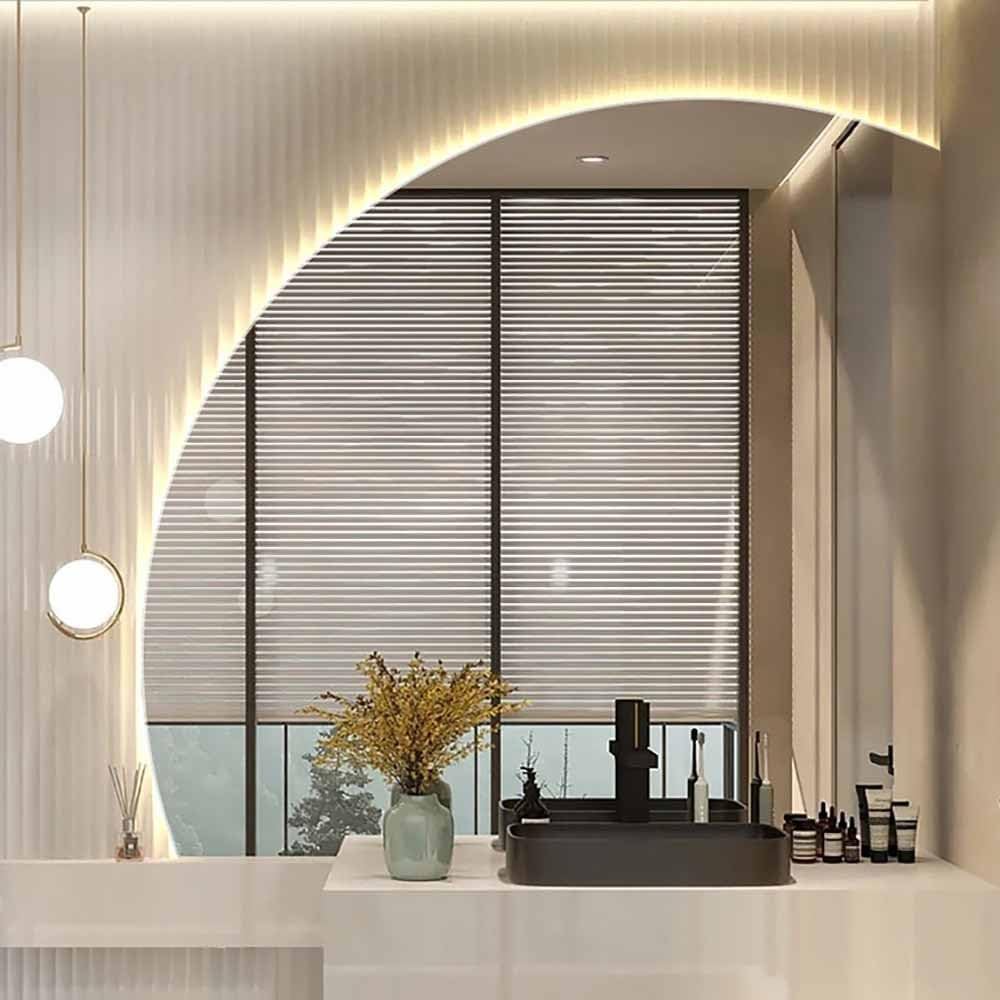 SXFSDOU 40in Anti-Fog Bathroom Mirror with Touch Switch, 36in Semicircle Backlit Makeup Mirror, 32in Dimmable 3 Color Vanity 28" Half Moon Frameless Decorative ShatterProof(Right Under