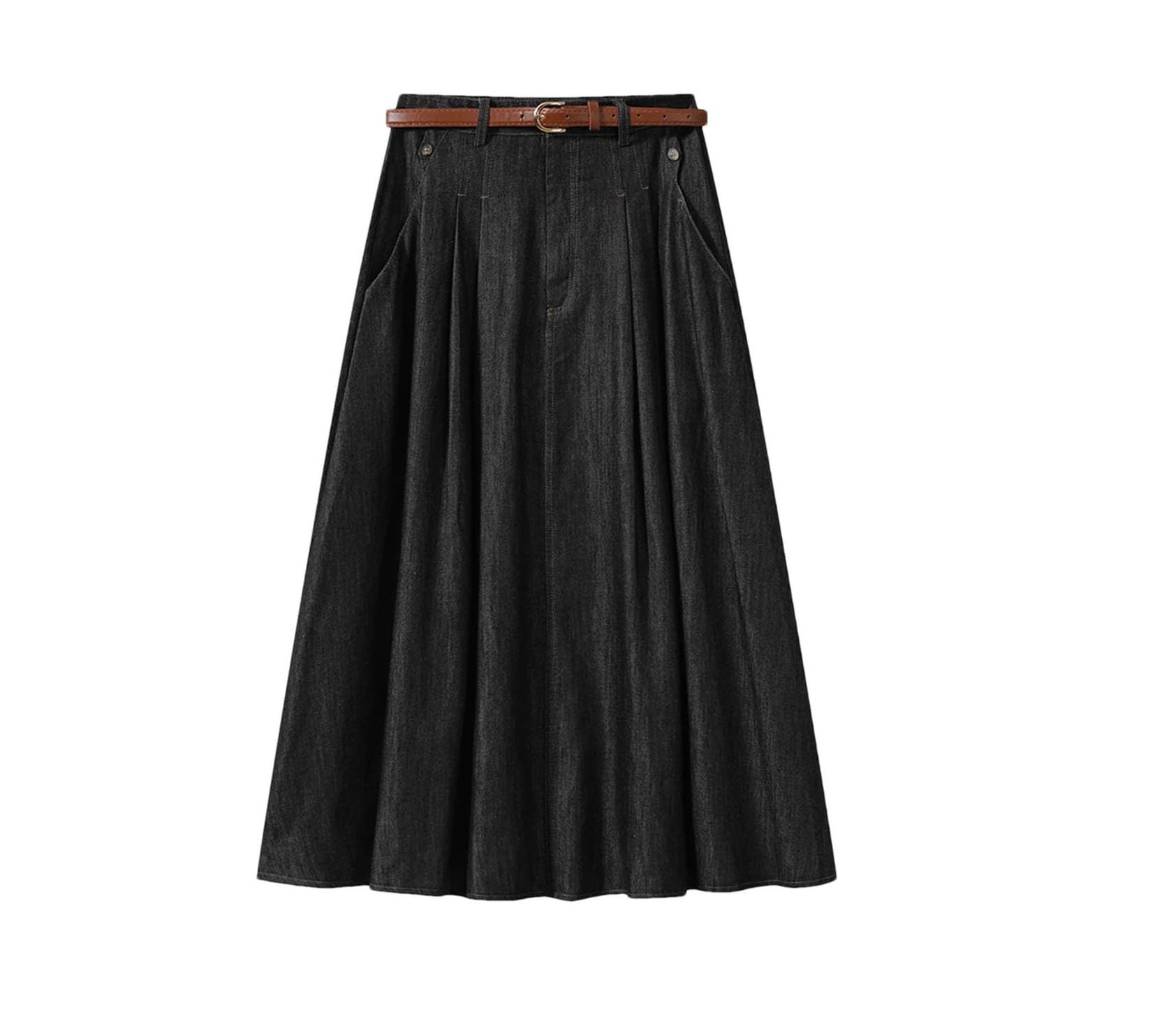Damskie jeansowe spódnice midi w stylu vintage z wysokim stanem linia A gładkie plisowane cienkie spódnice