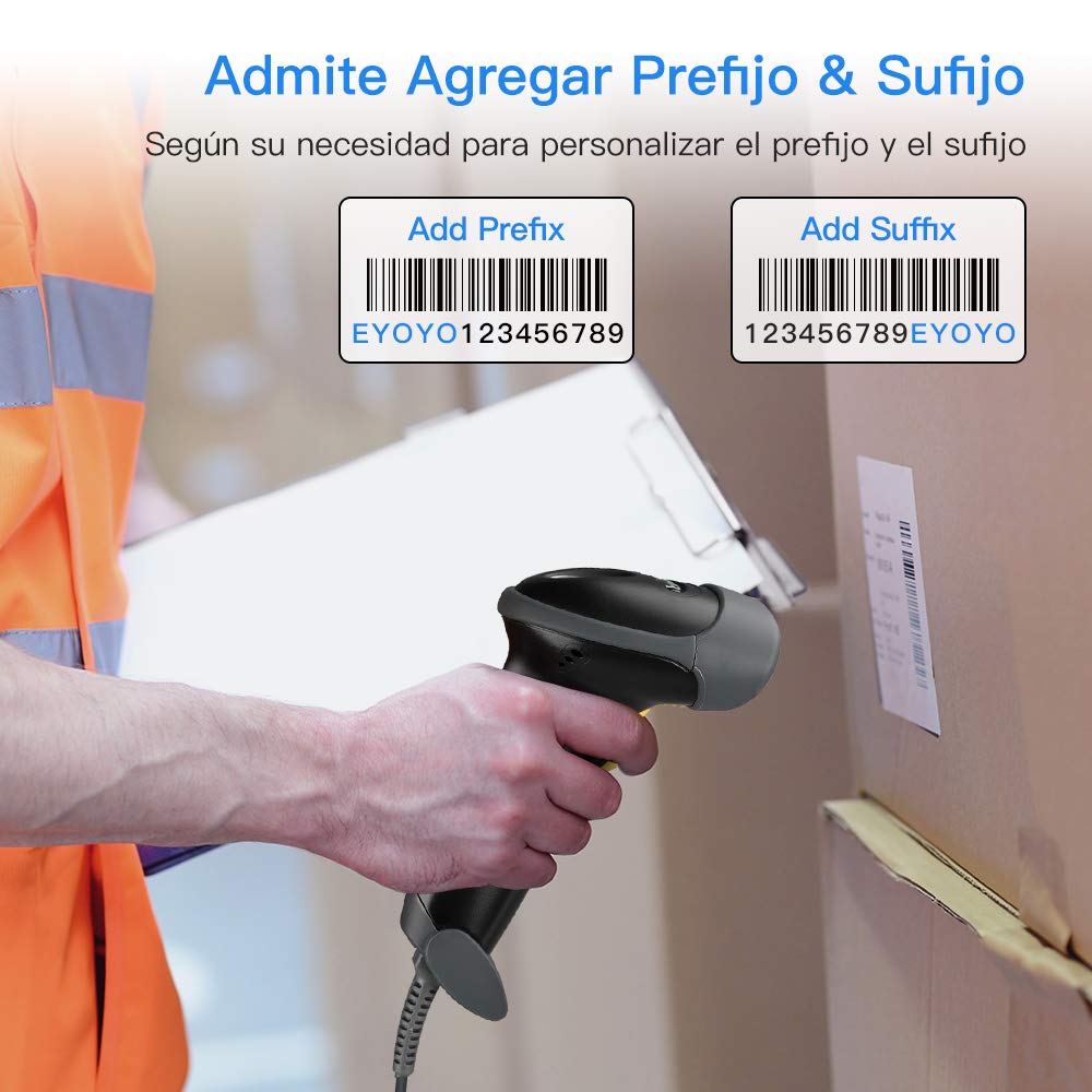 Eyoyo 2D Escáner de Códigos de Barras con Cable, 1D Lector de Códigos de Barras QR de Mano CCD Data Matrix, Pistola Código Barras con Escaneo Automático para Windows MacOS Linux Supermercado Farmacia