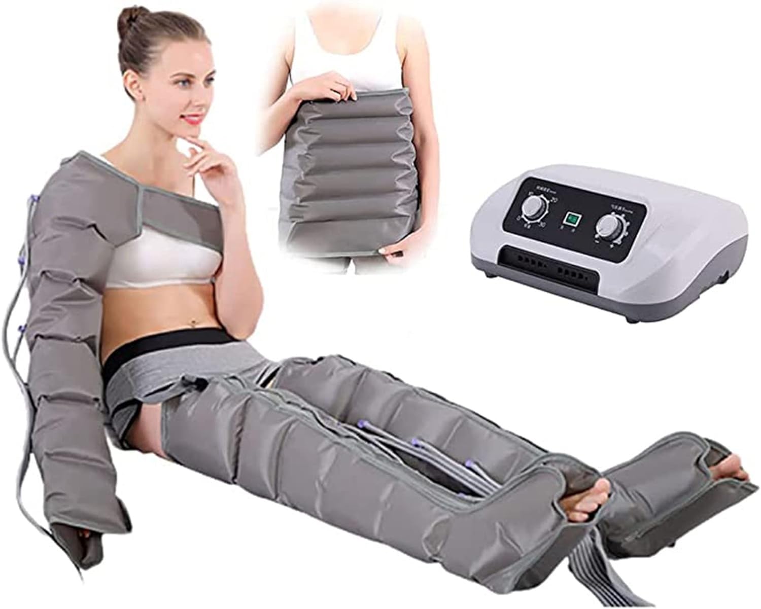 Generico Massaggiatore Gambe a Compressione d’Aria 6 camere, Pressione 30-235 mmHg, Timer 0-30 min