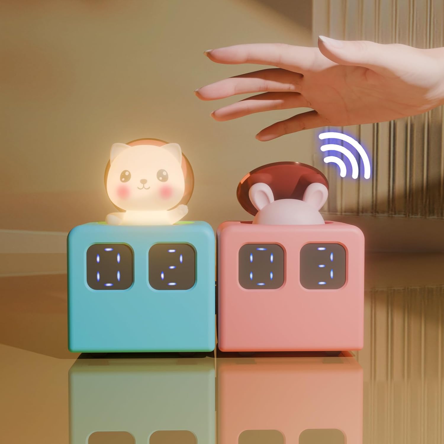 Colorful Life Interactive Train Night Light – Sensor Engine with Musical Animal Cars, Magnetic Connection, Rechargeable, Warm & White LED, Cute Bunny Design (Pink Rabbit, Eight Tone Model)