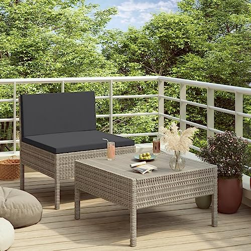 AUVYI 2-TLG. Garten-Lounge-Set mit Auflagen Poly Rattan Grau 57x69x69cm Rückenkissen Sofa Couchbar Esszimmergruppe Balkonstuhl Gartenmöbel Liegestuhl Eckbankgruppe Lounge Sessel Outdoor