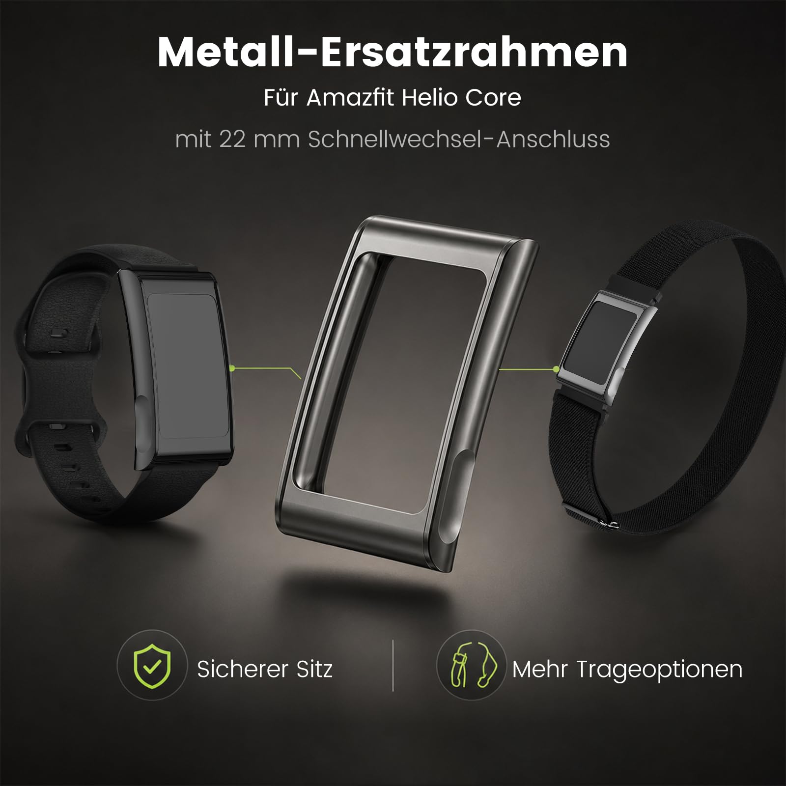 SimpleThings Ramka ochronna do Amazfit Helio Strap, metalowa ramka zamienna z przyłączem 22 mm, etui ochronne do Helio Strap Fitness Tracker