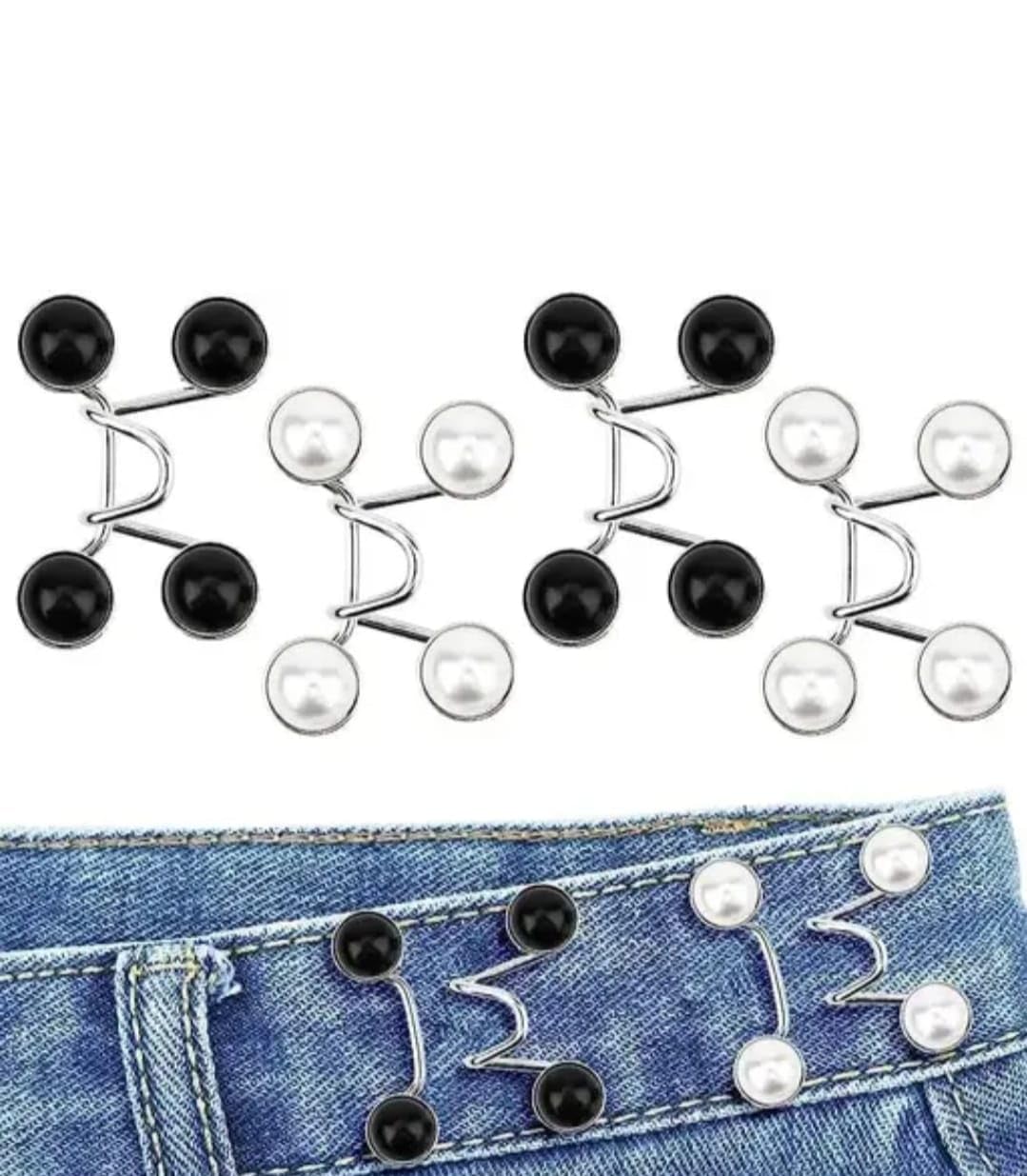 BUYMZ Adjustable Jean Button Set, 4 Sets Waist Tightener Clips, Instant Buckle Extender for Jeans Pants Skirts, White Pearl-image-29