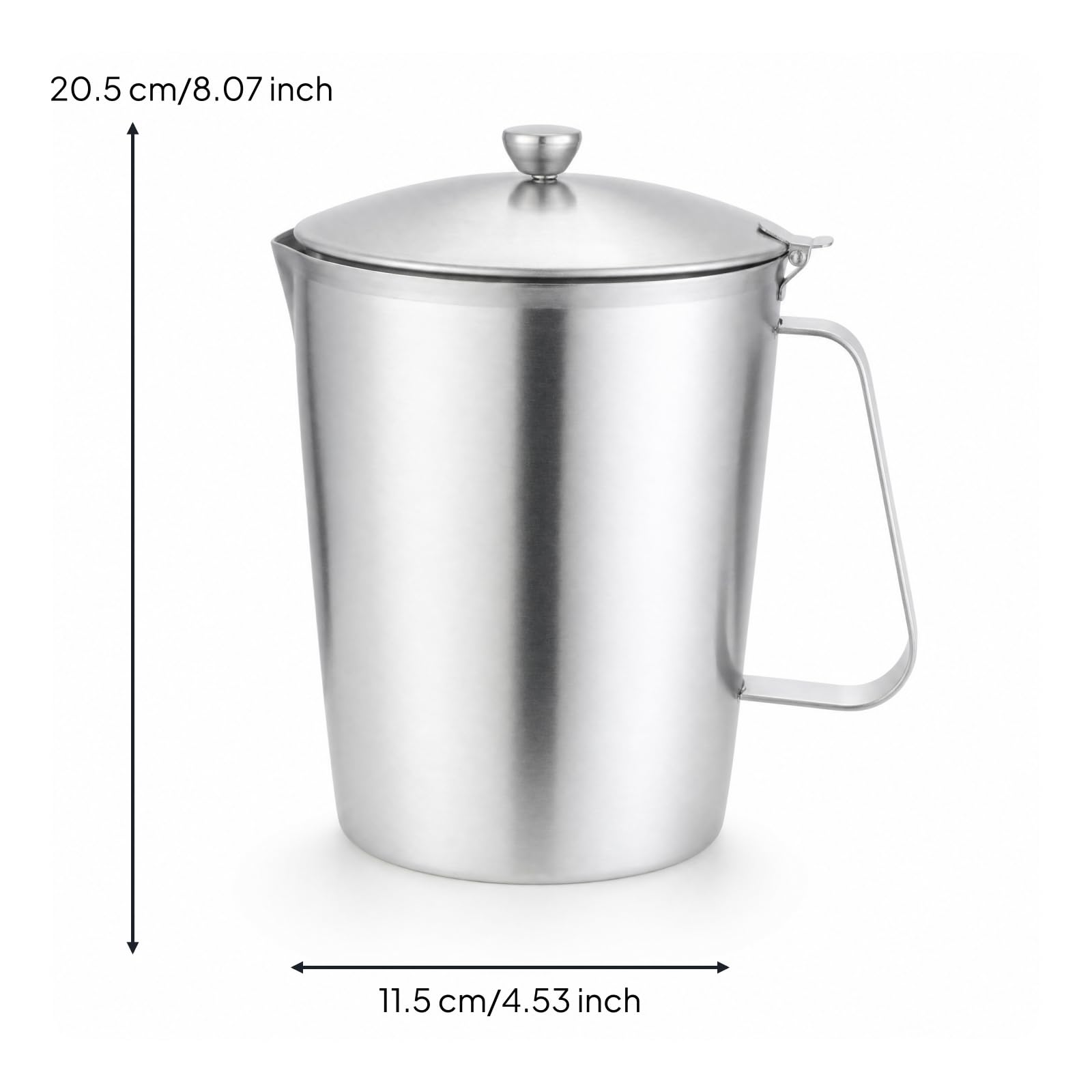 Vaso Medidor de Cocina Jarra Taza Recipiente con Tapa y Vertedor Acero Inoxidable 304 Resistente a la Oxidación Graduaciones Claras Internas Mango, 2000ML