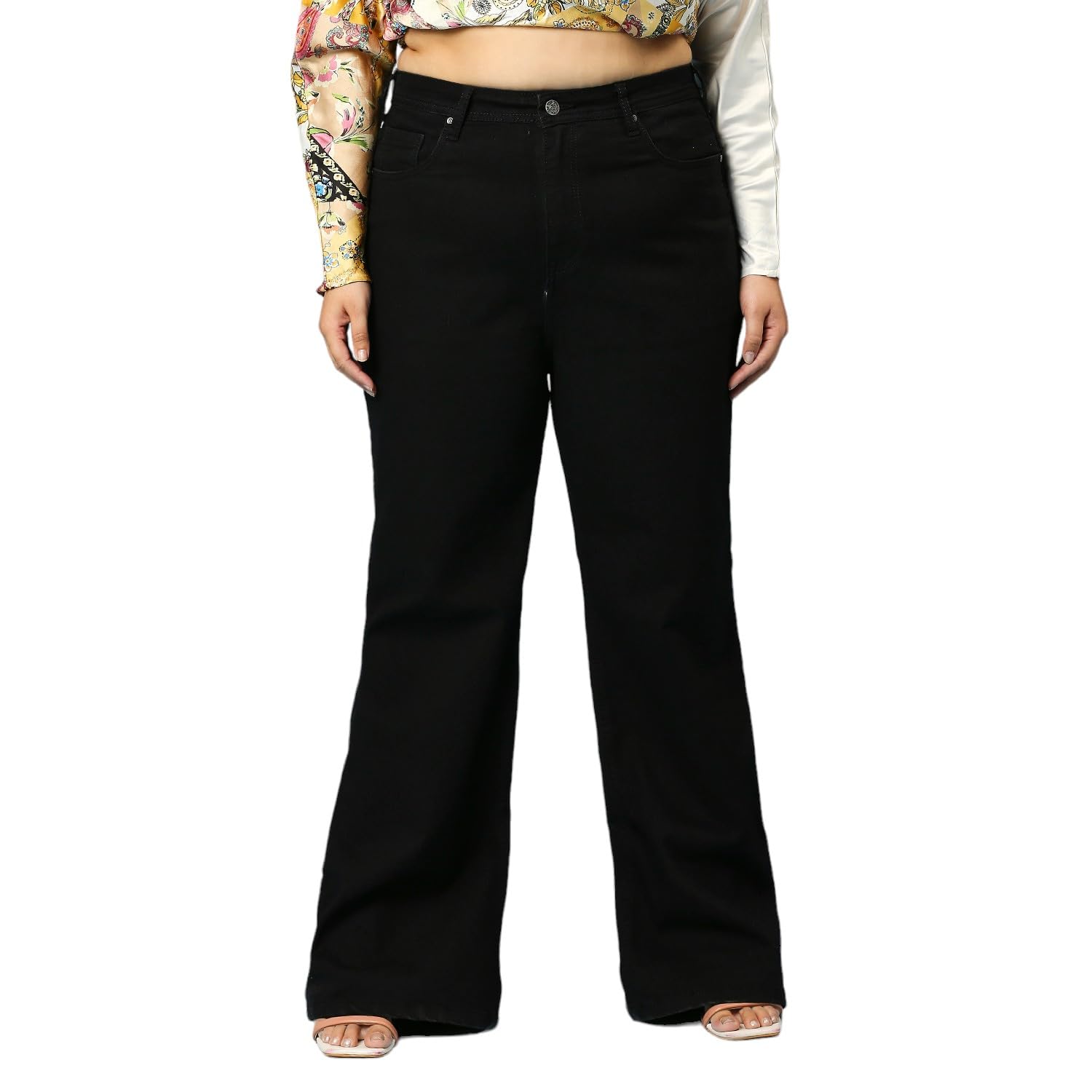 turning blue Womens Plus Size Flared Black Jeans-picture-10