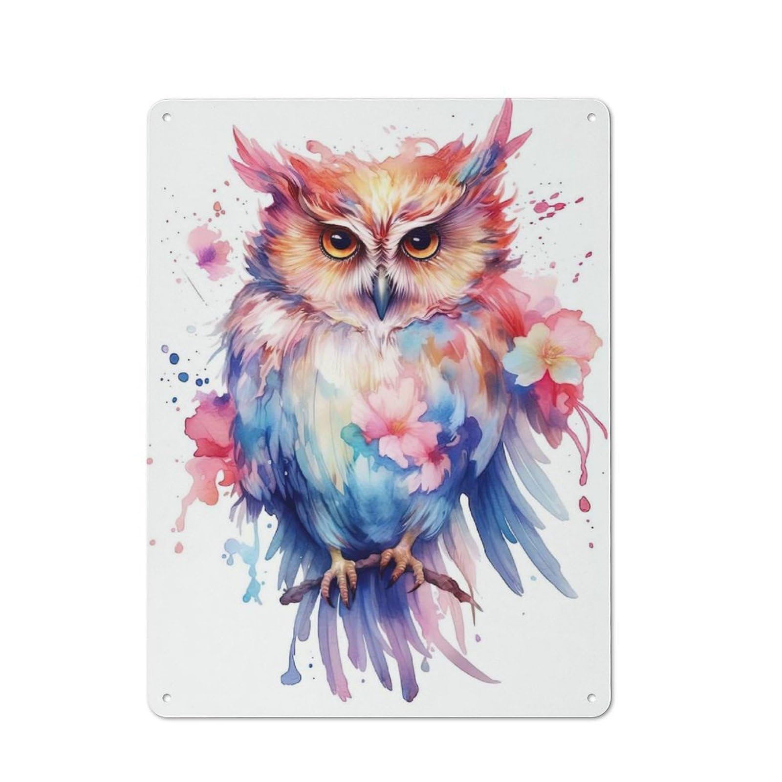 Junmoney Style-10 Watercolor Owl Painting Vintage Tin Sign 40X30cm For Home Office Or Studio, For Vintage Wall Decor Fans, For Cafés, Pubs And Restaurants