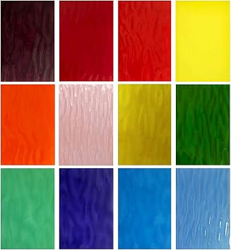 12-Pack 6"x4" Stained Glass Sheets, Cathedral Panels for Easy Cutting and Vibrant-Color DIY & Mosaic Crafts Mixed Texture