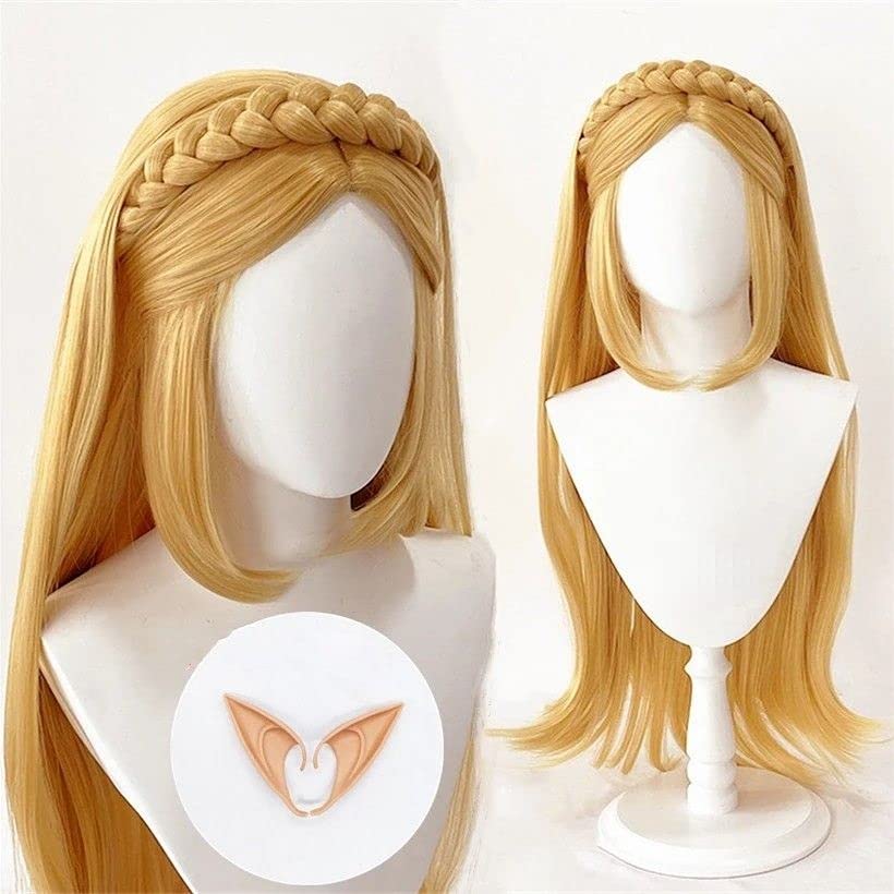 Pelucas Cosplay de Anime Zelda para mujer, la leyenda de Zelda, fiesta de Halloween, pelucas Cosplay, pelo largo y liso trenzado