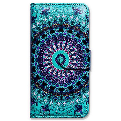 Bcov Case for iPhone 6s Plus/iPhone 6 Plus, Green Mandala DesignLeather Flip Wallet Case Cover with Card Slot Holder Kickstand for iPhone 6 Plus/6S Plus
