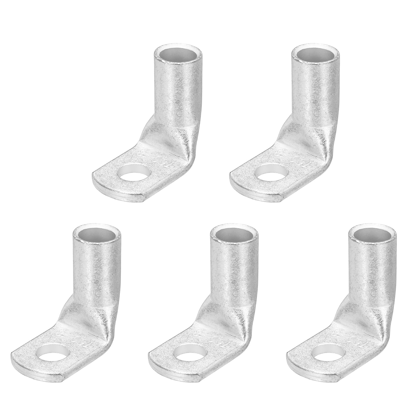sourcing map 2/0AWG - 5/16" Copper Wire Lugs, 90 Degree Bent Battery Cable Ends Battery Lugs Ring Terminals Connectors Bare Copper Eyelet for Marine Electrical Supplies (Silver, 5Pcs)