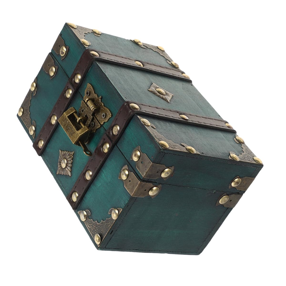 ANVLOJRIH Vintage Wooden Jewelry Chest with Lock, Large Retro Treasure Box in Emerald Green, Wooden Storage Case for Keepsakes and Jewelry Organization in Home