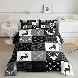 Deer Silhouette Comforter Set Queen Size,Camo Western Rustic Farmhouse Xmas Bedding Set 3pcs for Kid