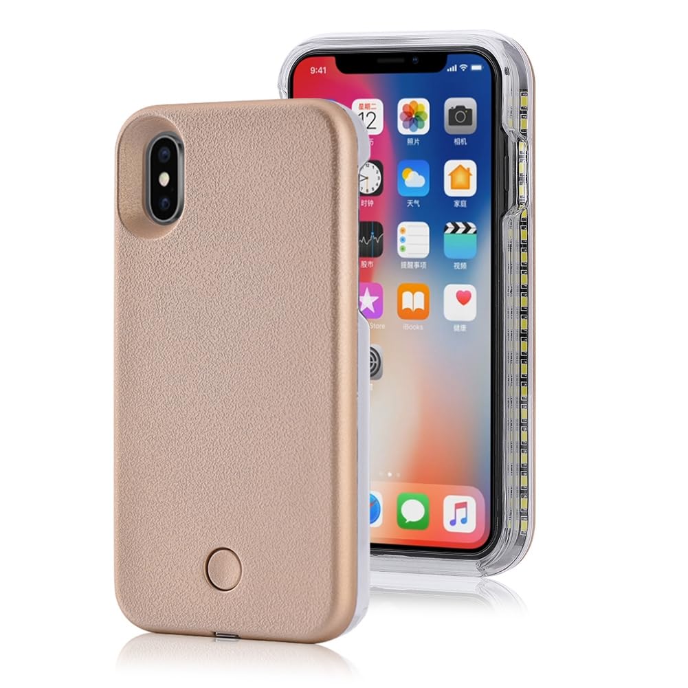 NIBEMINENT LED Illuminated Selfie Light Phone Case Luminous Flashlight Back Cover for iPhone X Gold