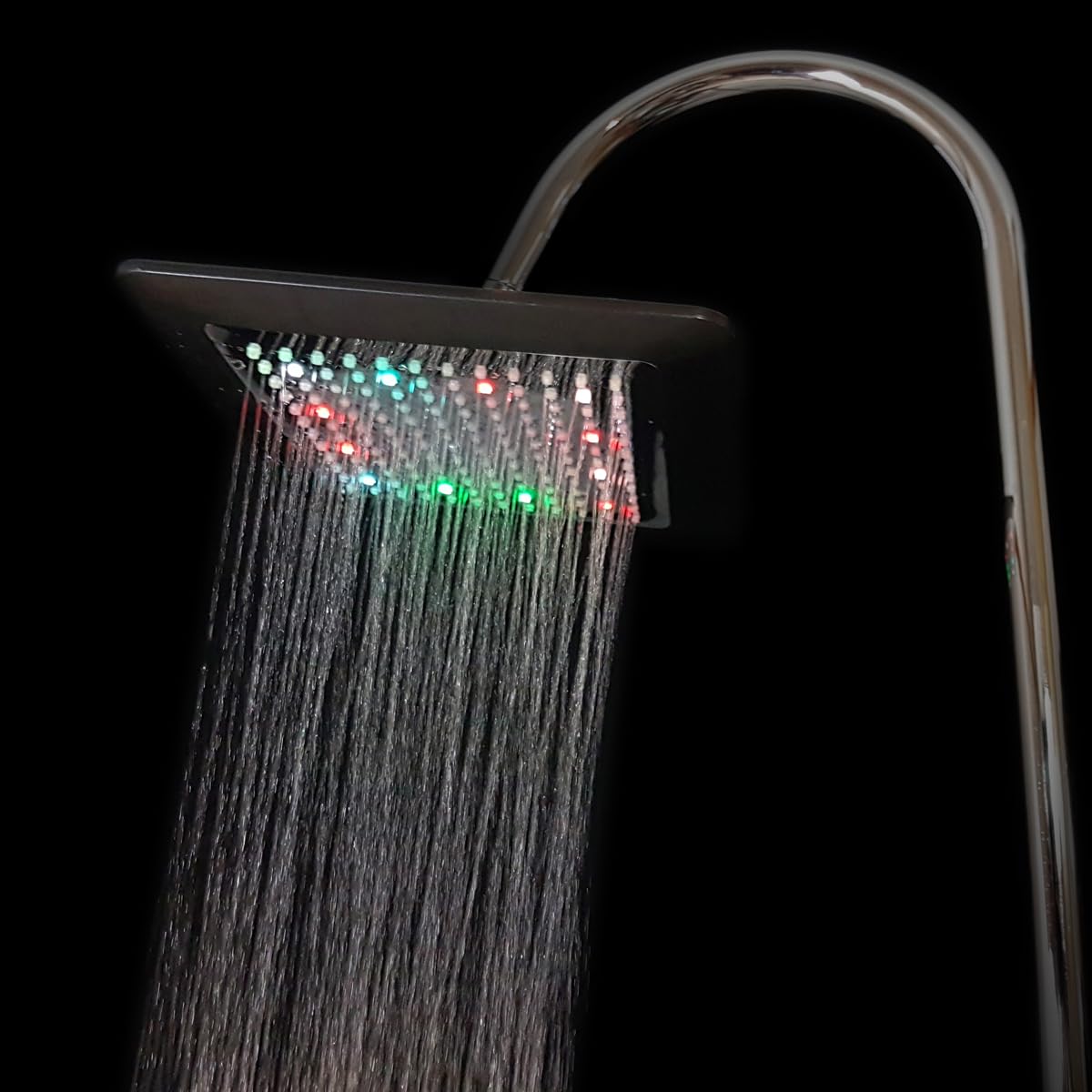 Cabezal de ducha LED alto cuadrado negro y cromo