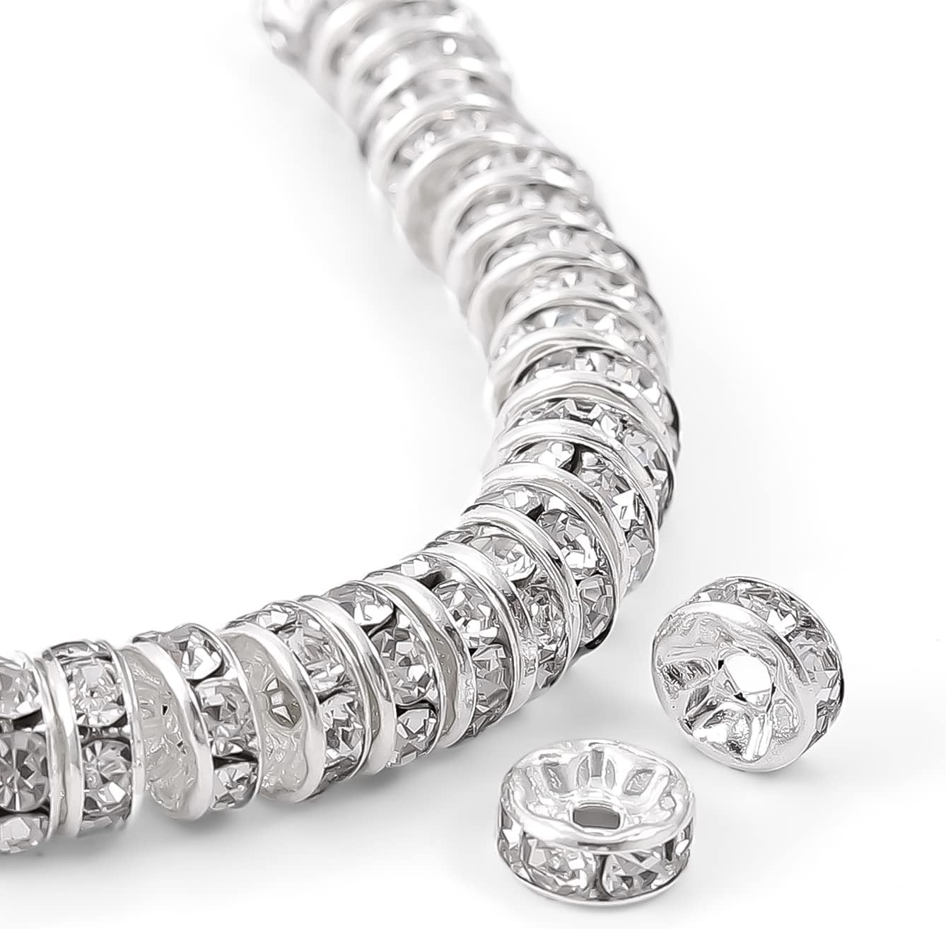 100Pcs 8mm Silver Czech Crystal Rondelle Spacer Beads for Jewelry Making,Beads for Bracelets Necklaces-DIY