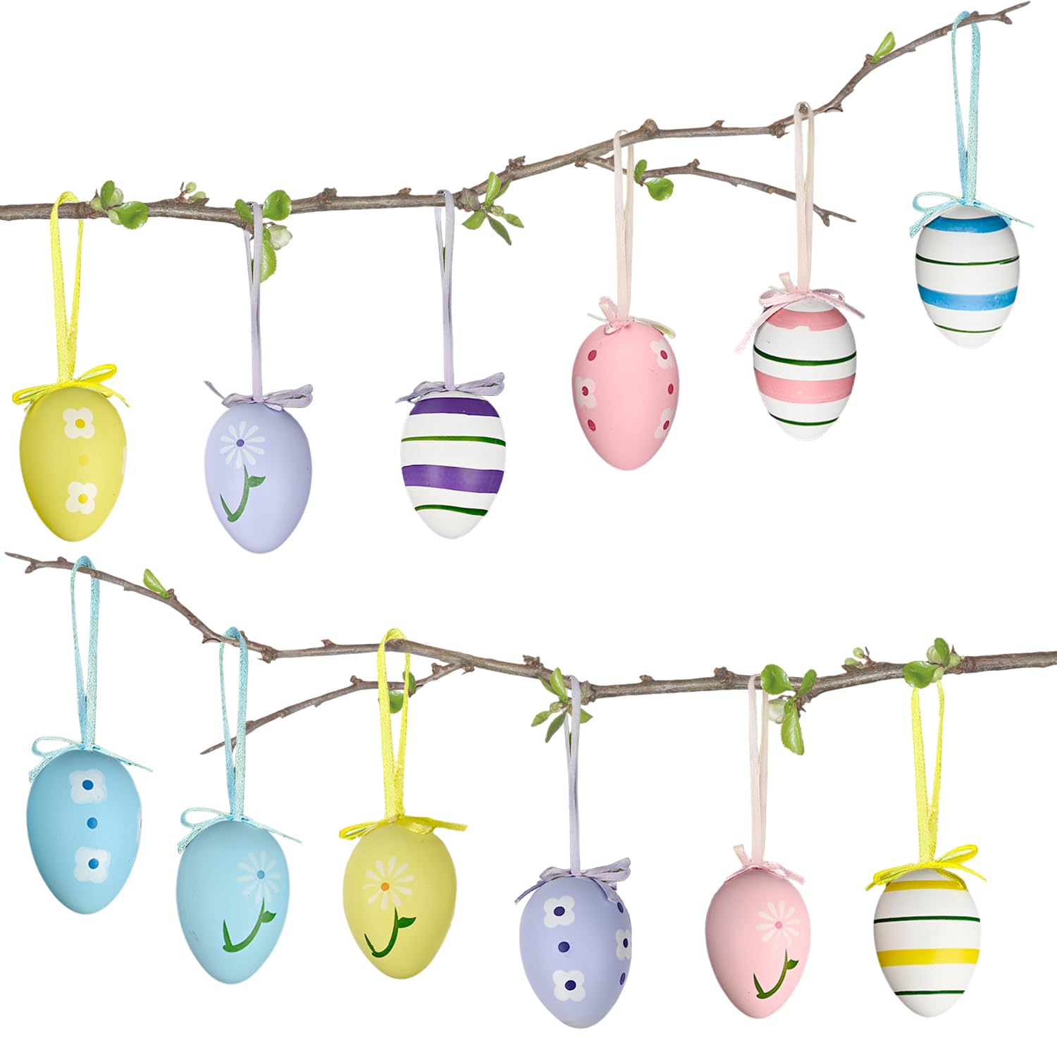 12 Pcs Mini Easter Eggs Hanging Ornaments, 6CM Shatterproof & Reusable Plastic Easter Decorations for Tree, Spring Party, Window, Home Decor, Colorful
