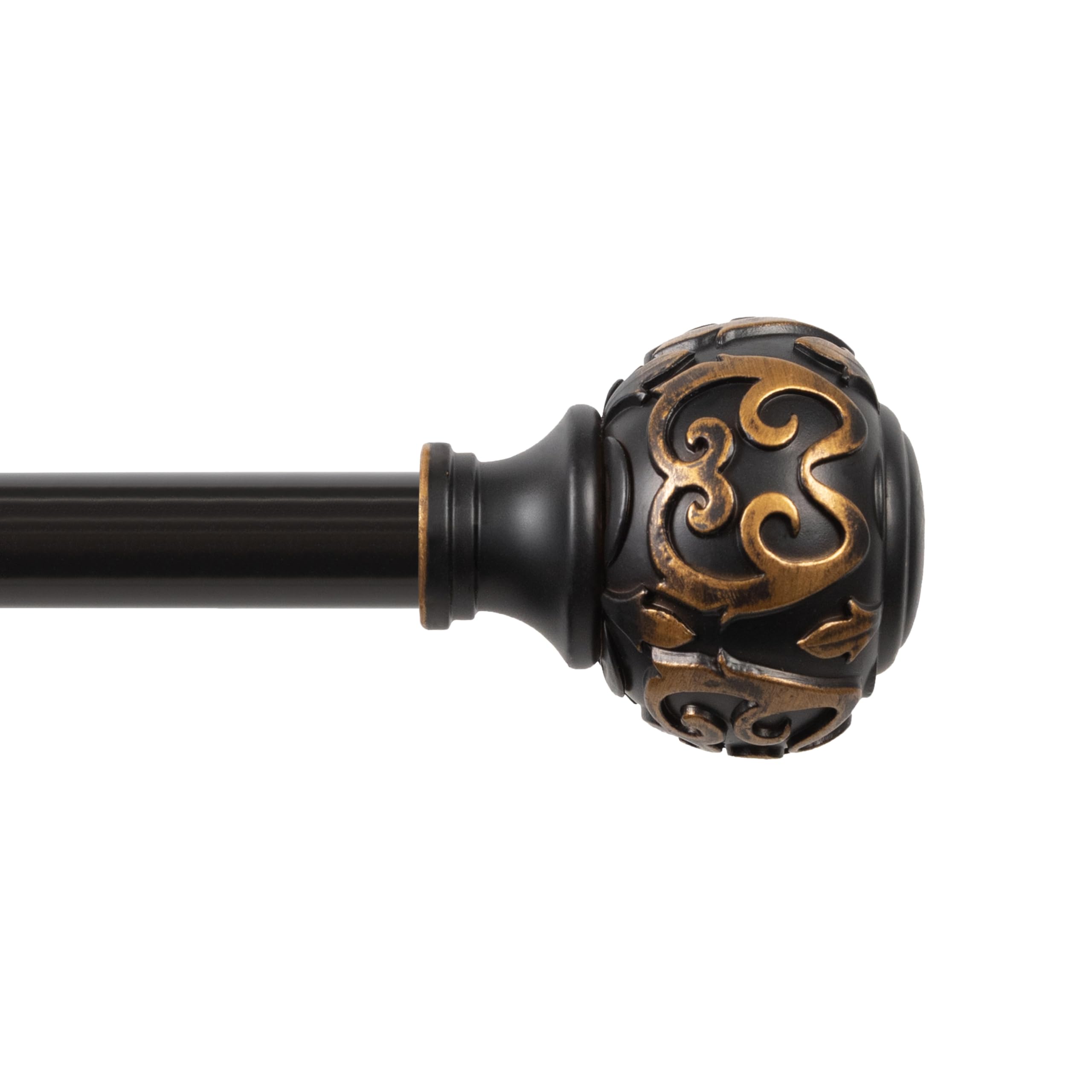 Kenney KNM75512 Fast Fit Easy Install Carey Textured Scroll Ball End Decorative Window Curtain Rod, 36-66" Adjustable Length, Oil Rubbed Bronze Finish
