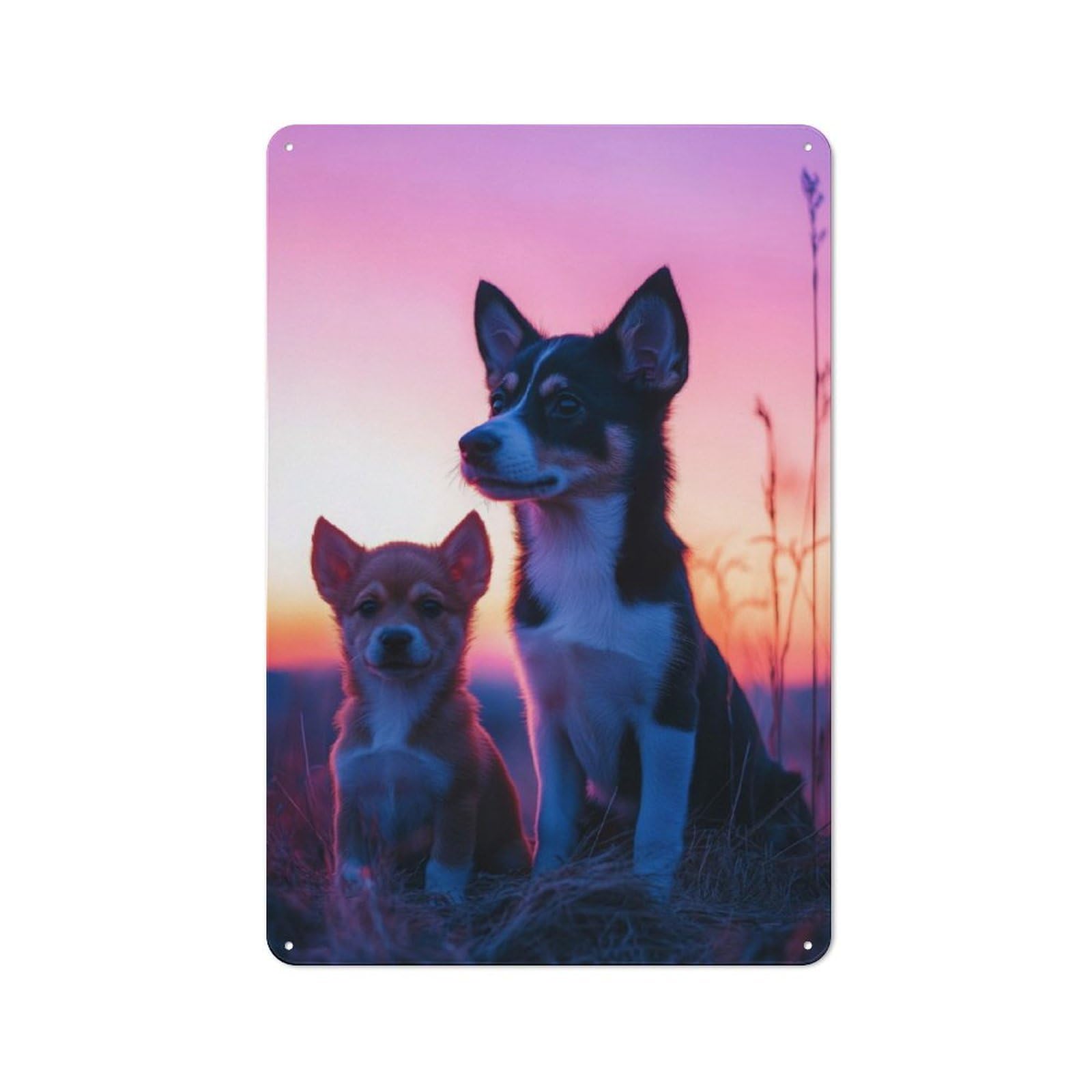 Junmoney Two Puppies At Sunset Metal Sign 30X20cm With For Home Bar Wall, Rustic Decor, For Collectors Decorating Home Bars And Entertaining Spaces