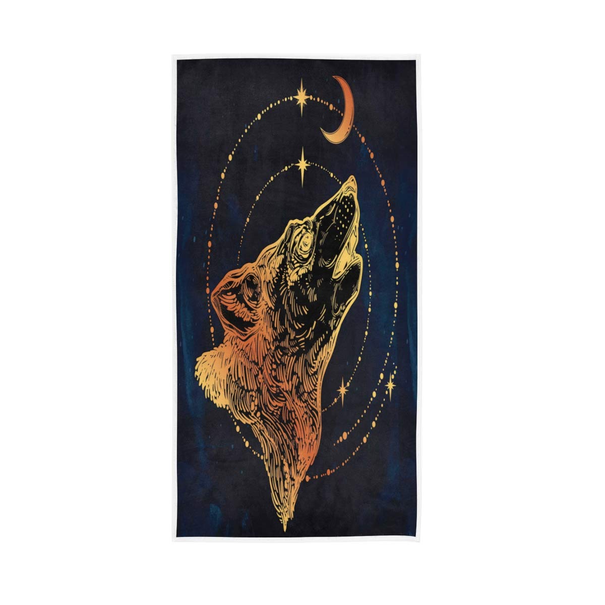 HUYGD Wolf Howling Moon Starry Sky VintageElement Soft Bath Hotel Spa Hand Gym Sport Towel 76 x 38 cm(30 x 15 Inches)