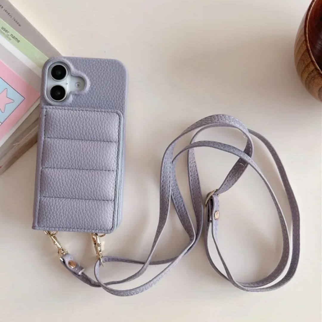 Etui na telefon iPhone 11 z paskiem na szyję, skórzane, z lusterkiem i miejscem na karty (do iPhone 11/fioletowe)