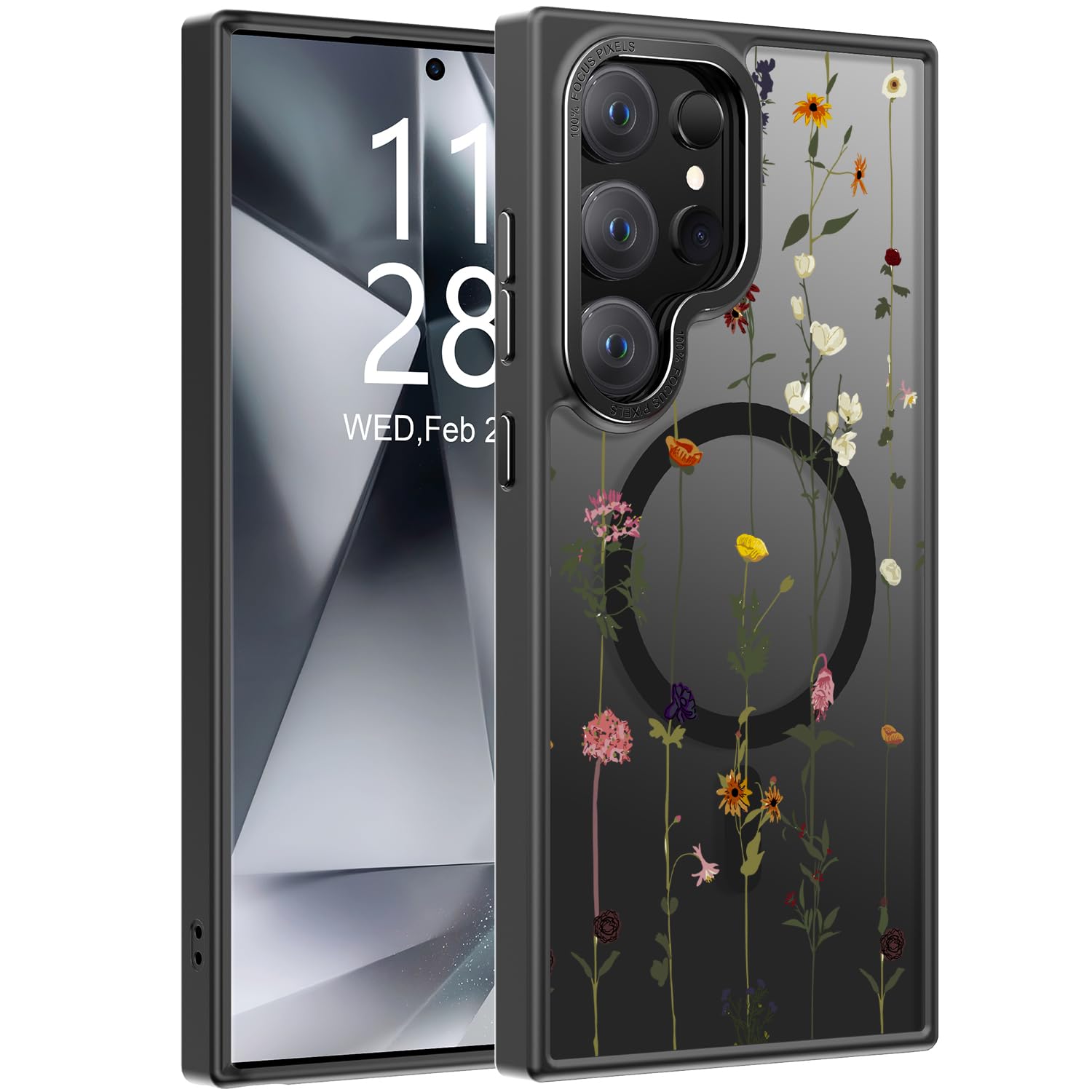 Goodon for Galaxy S24 Ultra Case, Wireless Charging Compatible, Shockproof Translucent Matte Cover - Cute Floral Design Phone Case for Women Girls - Elegant Tiny Flower
