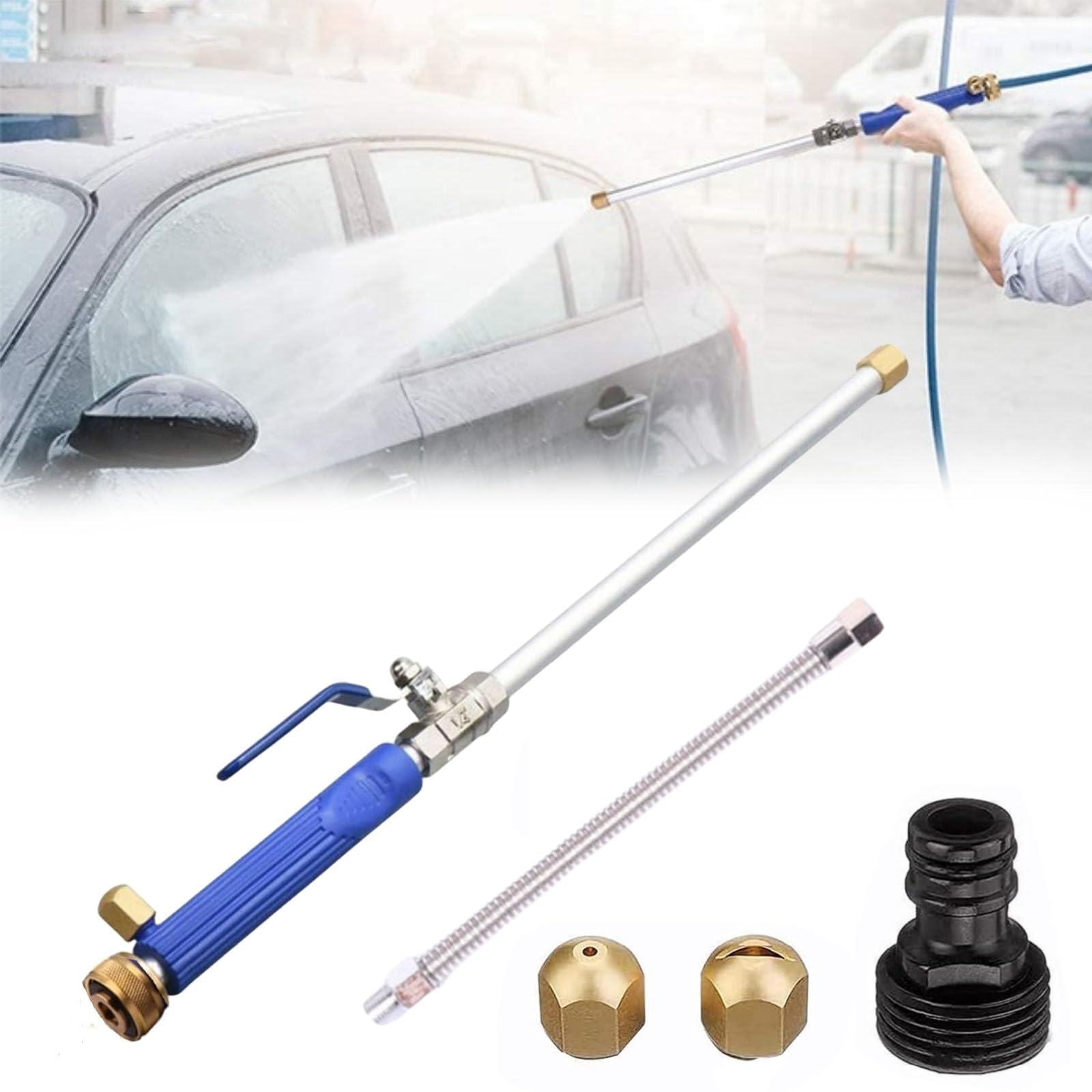 Jetnozzle 2-in1 High Pressure Power Washer for house, Jet Nozzle High Pressure Hose Nozzle, Power Nozzle for Garden Hose (Blue)