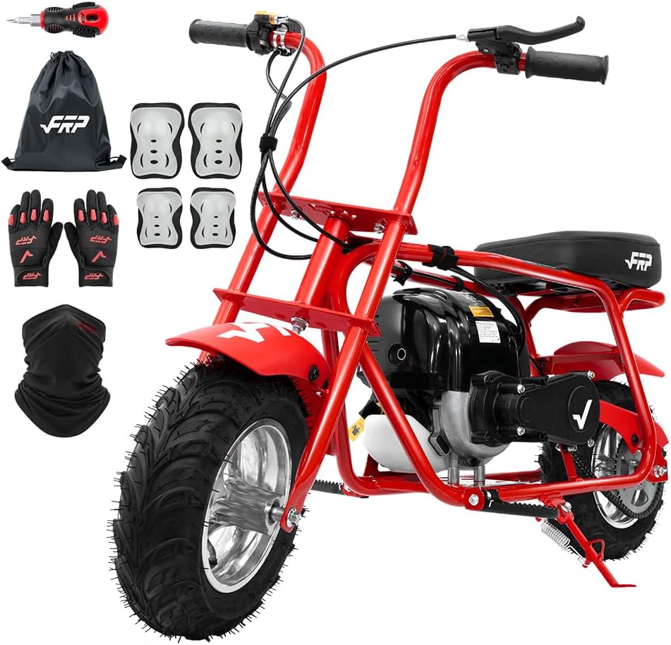 MB40 4-Stroke Mini Bike, 40CC Kids Mini Dirt Bike with No Mixing Oil Need, Easy to Assemble,Goggles, Gloves and Neck Gaiter,18 Mph Max Speed and Support Up to 165 LBS (RED)