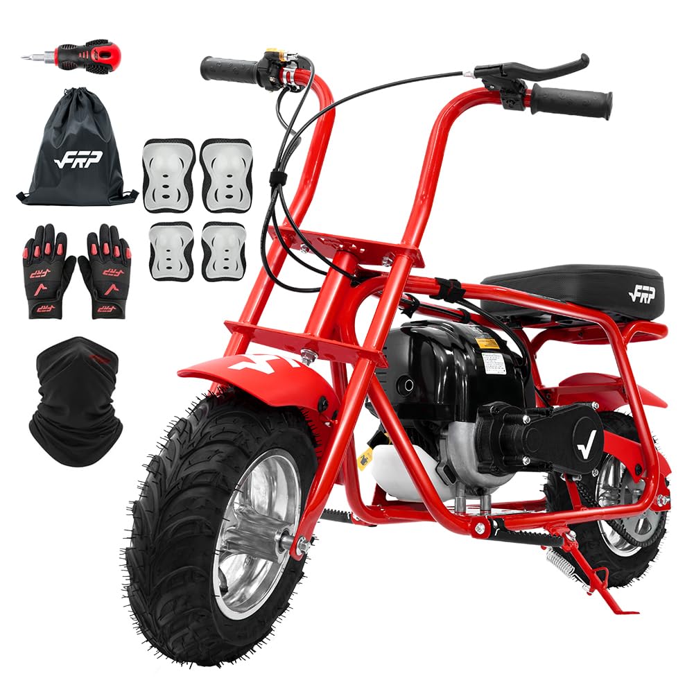 FRP MB40 4-Stroke Mini Bike, 40CC Kids Mini Dirt Bike with No Mixing Oil Need, Easy to Assemble,Goggles, Gloves and Neck Gaiter,18 Mph Max Speed and Support Up to 165 LBS (RED)