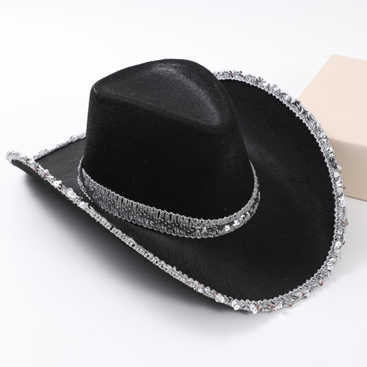 2 cappelli da cowboy western da donna, con paillettes, tesa d'argento, adatti per feste di danza musicale, feste a tema, cosplay