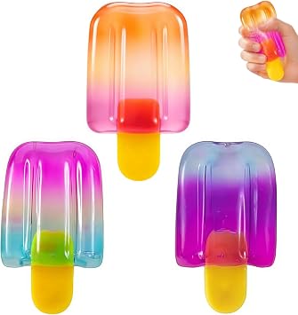 3 Pcs Ice Cream Squishy Toy, Summer Sensory Stress Relief Squeeze Squishy, Popsicle Squishy for Easter Basket Stuffers, Party Favors, Anxiety Relief Everyone, Birthday Gift