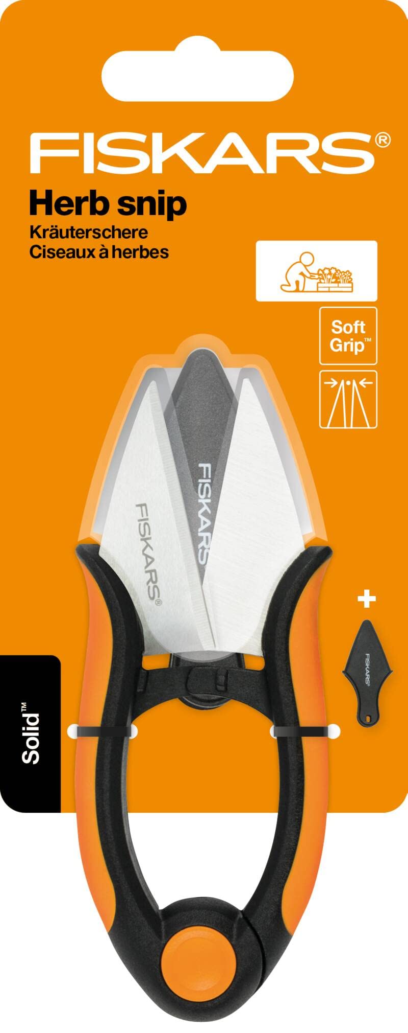 Fiskars Forbici per Erbe Aromatiche, Lunghezza: 12,9 cm, Lame in Acciaio Inossidabile e Impugnatura in Plastica, Nero/Arancione, Solid, SP-220, 1063326
