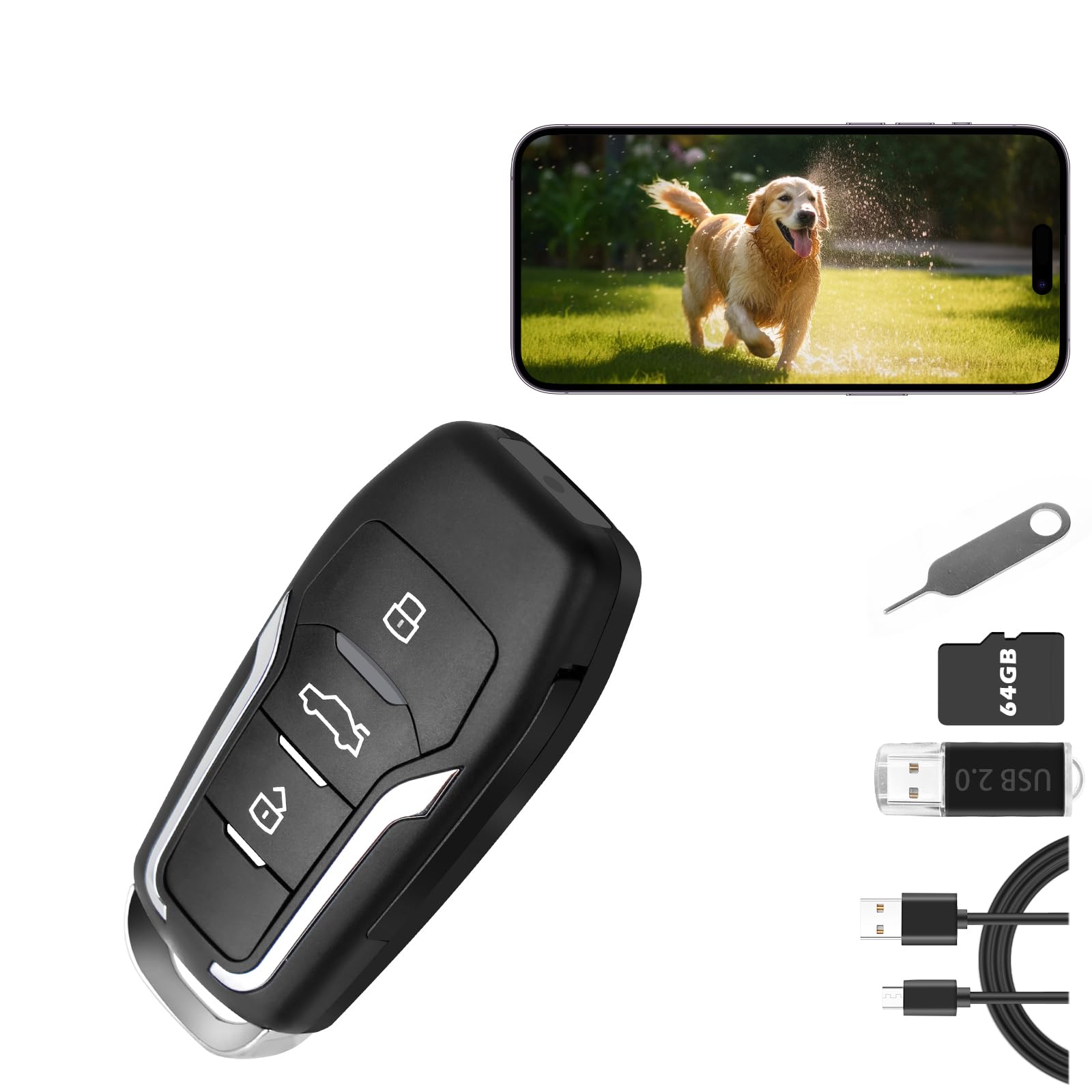 64GB Hidden Camera Car Key - with Motion Detection 300 Mins Battery for Indoor Outdoor Nanny Cam Surveillance