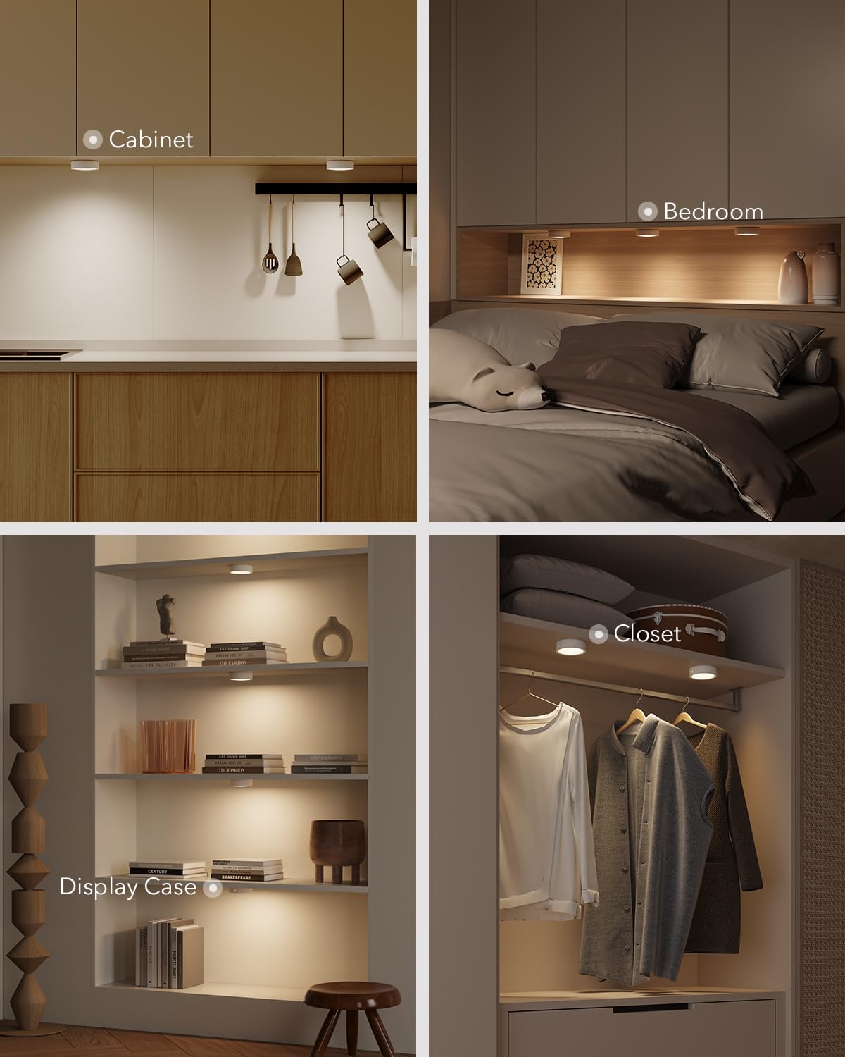 Luce LED Armadio Ricaricabile USB con Telecomando, 2400mAh Luce Vetrina Senza Fili Faretti LED Adesivi Lampada Sottopensile Cucina Batteria Luci Notturna per Interno Scale Guardaroba Sotto Mensola