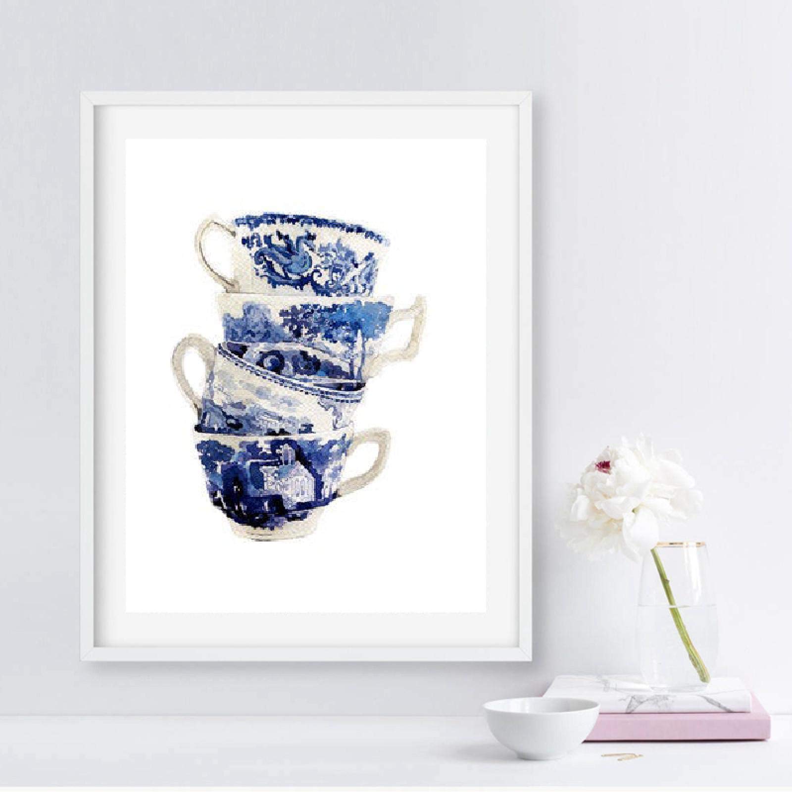 水彩画 ティーセット 絵画 水彩画 ティーセット 絵画