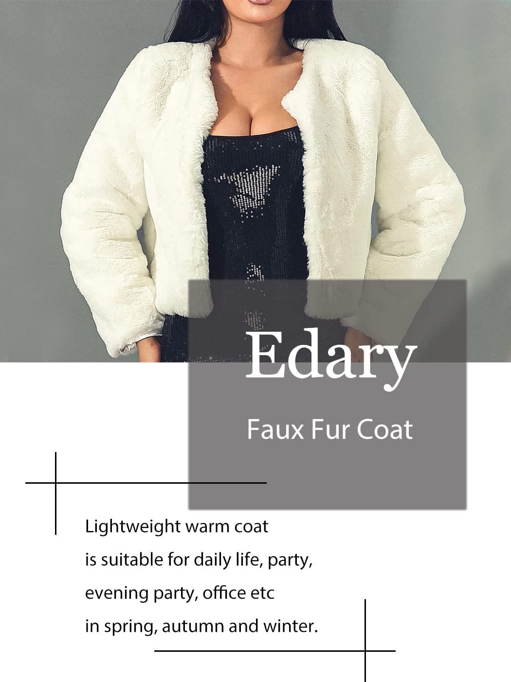Edary Women Faux Fur Jacket Long Sleeve Coat Open Front Fur Coat Winter Warm Shaggy Faux Fur Parka for Women and Girl - Image 7
