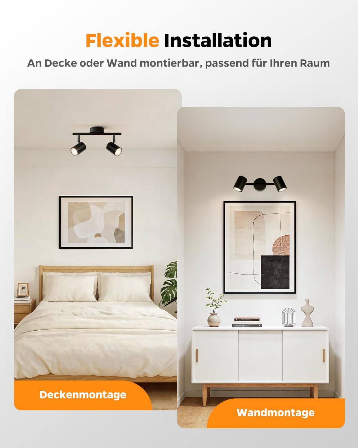 Sanyoung Deckenstrahler LED 2 Flammig, GU10 Deckenlampe Küche Schwarz, Modern Deckenleuchte Strahler, Metall Küchenlampe Wandstrahler Schwenkbar für Schlafzimmer Flur Büro, Ohne Leuchtmittel